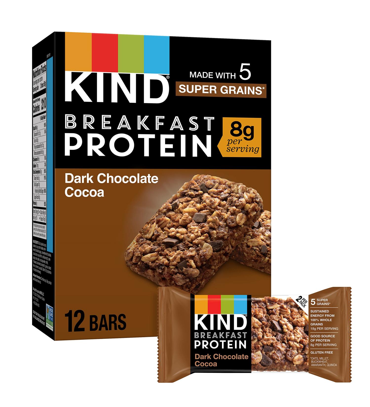 KIND Breakfast Healthy Snack Bar - Dark Chocolate Cocoa - Gluten Free - 8g Protein - 1.76 OZ Packs (6 Count) - Buy Online on GoSupps.com