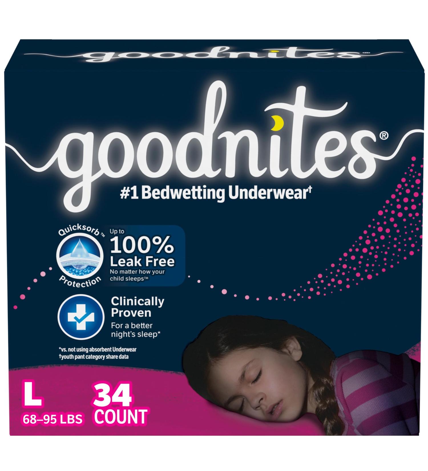 Huggies Goodnites Girls Bedwetting Night Time Underwear Goodnites L (68-95 lb.) 34 Ct L (34 Count) Small Pack - Buy Online on GoSupps.com
