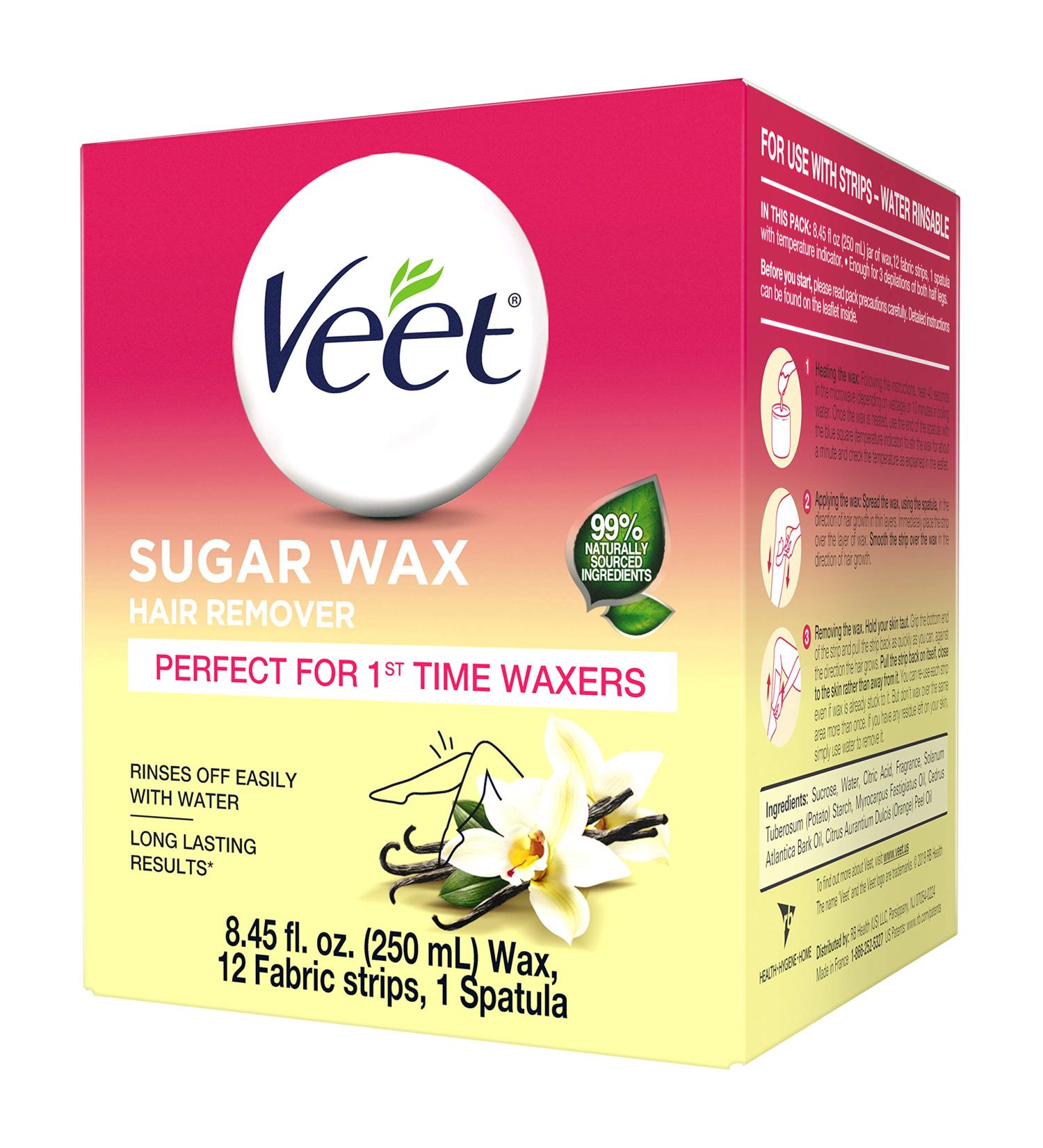VEET Sugar Wax Hair Remover Kit - Ideal for Beginners - Includes 12 Fabric Strips and 1 Spatula - Buy Online on GoSupps.com