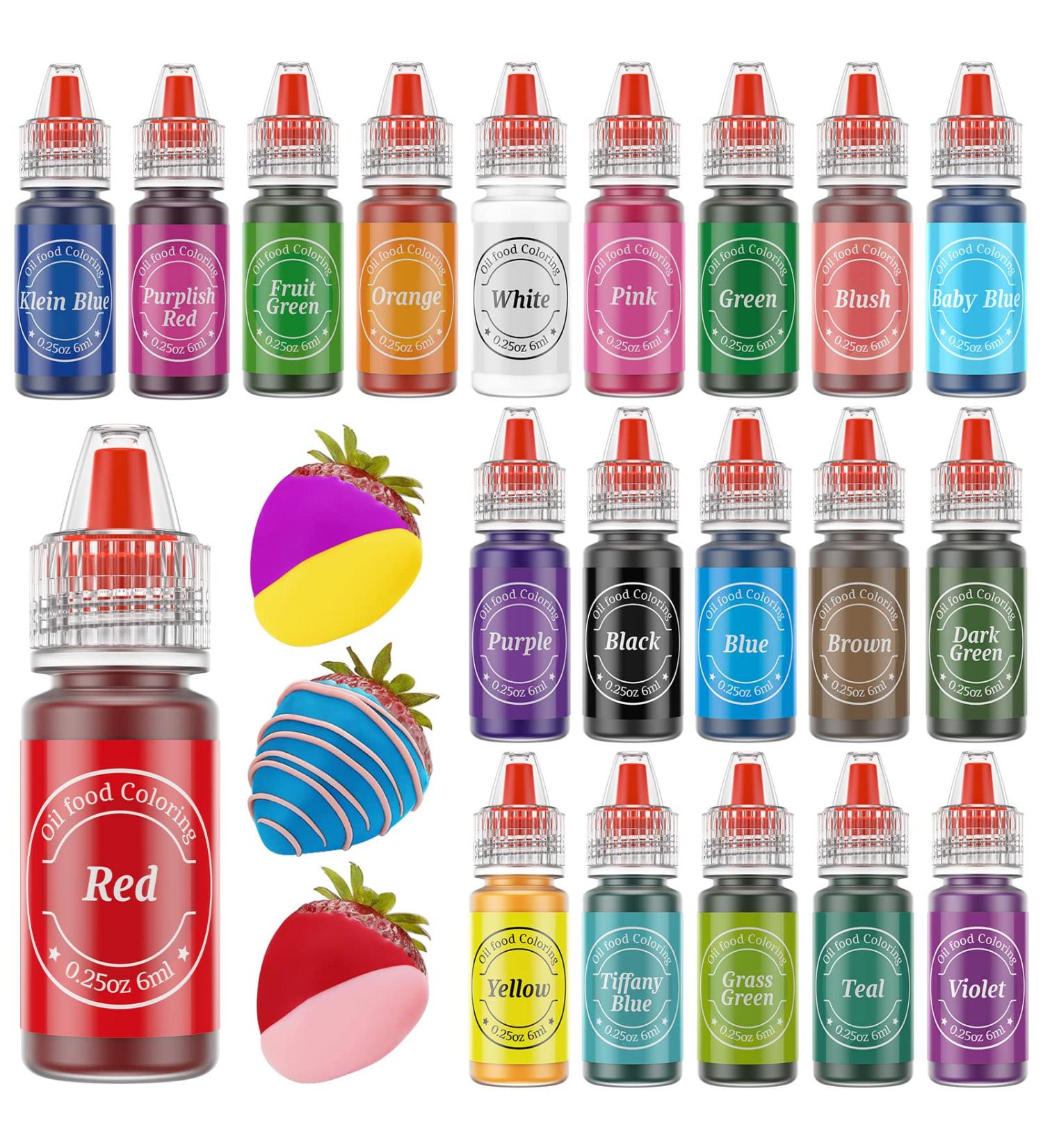 Nomeca 20-Piece Oil Based Food Coloring Set for Valentine's Day Cake Decorating - Food Grade Edible Dye for Chocolate, Candy Melts, Cookies, Fondant - 0.25 Fl. Oz Bottles - Buy Online on GoSupps.com