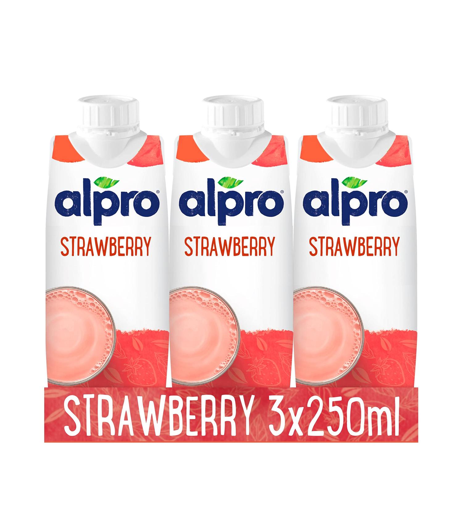 Alpro Soya Strawberry Plant-Based Long Life Drink Vegan & Dairy Free 3 x 250ml - Buy Online on GoSupps.com