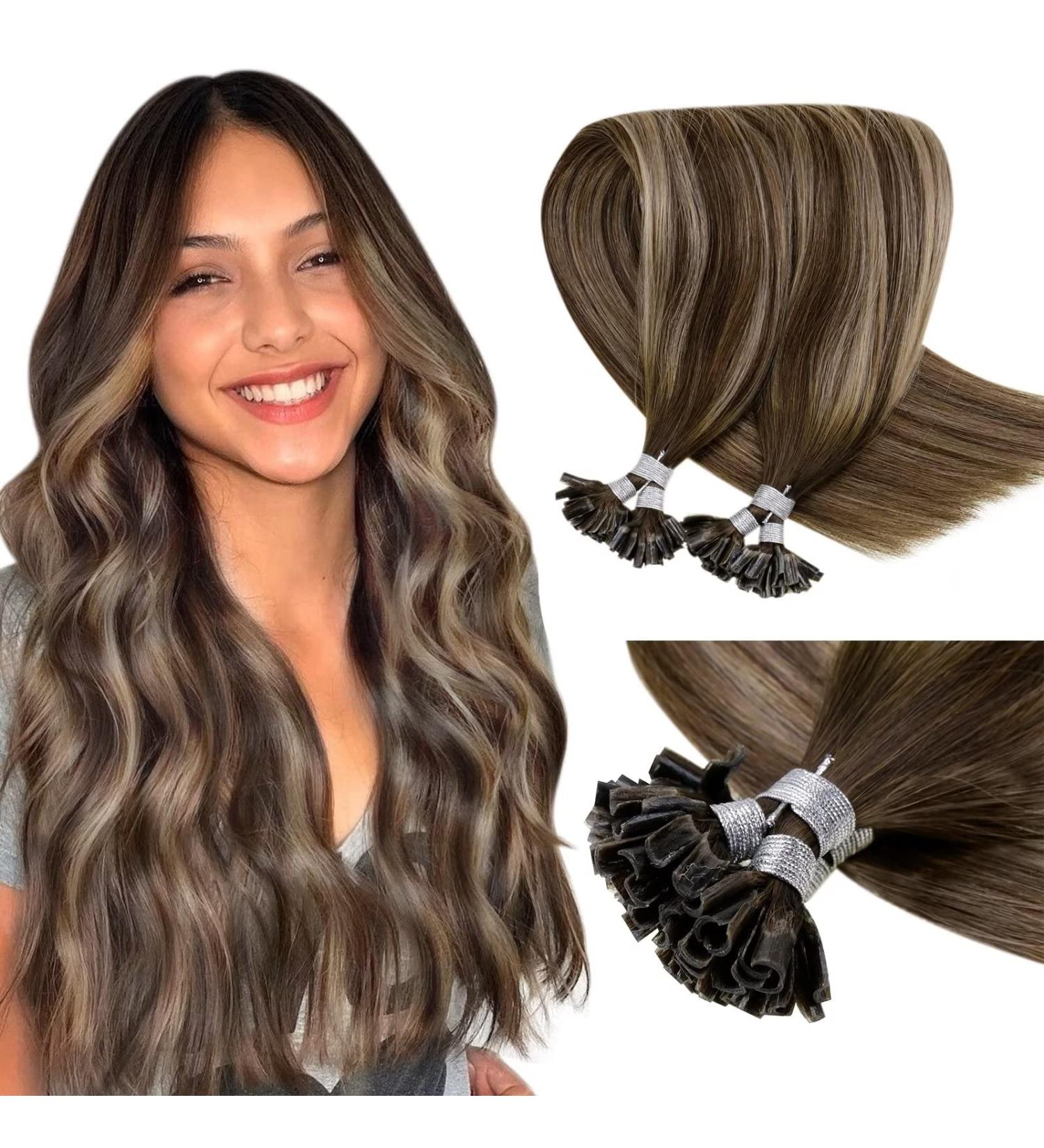 Buy LAAVOO Real Hair Balayage Extensions | Dark Brown Ombre U Tip Hair Extensions 50g 55cm - Premium Quality Keratin Bondings - Buy Online on GoSupps.com