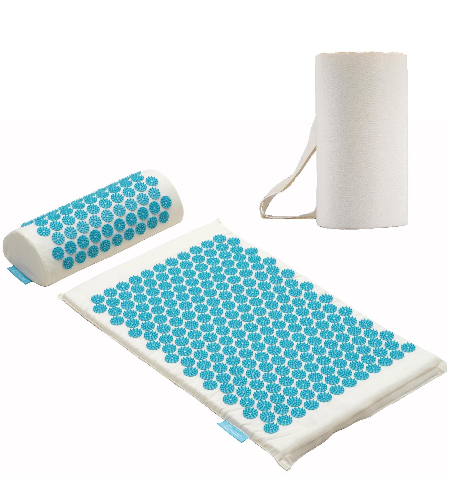 FITLEAP Akupressurmatte Set with Pillow - Massage Mat for Relaxation Muscle Stimulation & Pain Relief - Standard Turquoise - Buy Online on GoSupps.com