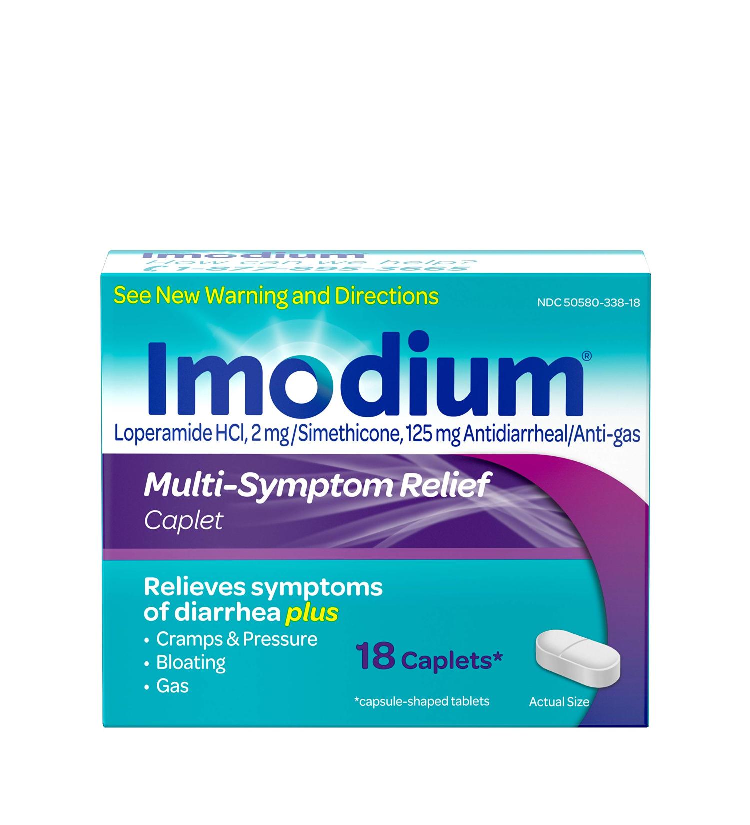 Imodium Multi-Symptom Caplets - 18 ct - Diarrhea Relief with Gas, Bloating, & Cramps - Buy Online on GoSupps.com