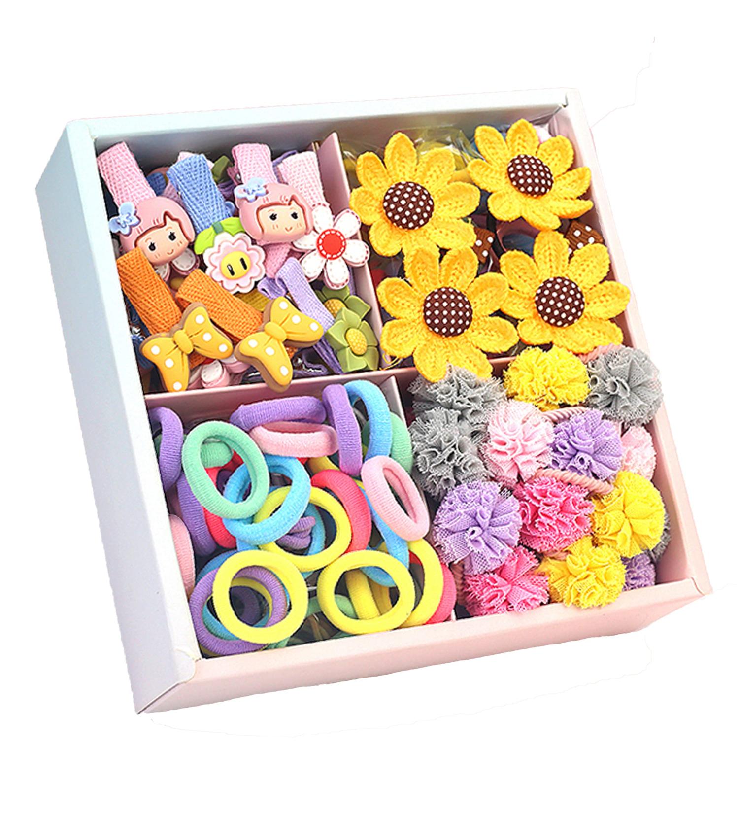 74pcs color elastic hair band fabric nice hair clip peak hair and rubber tanges hair tie holder kit with box for girls teenage children