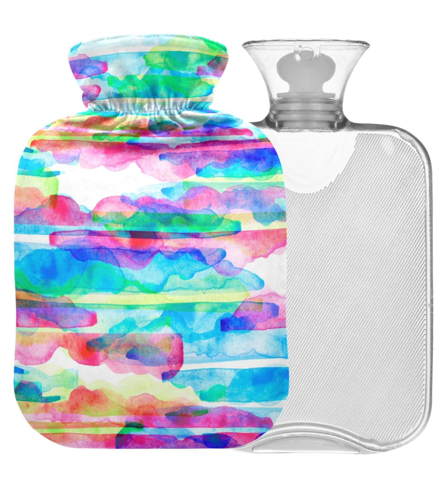 NAANLE Hot Water Bottle with Watercolor Strips | 1L Thermal Relief | Handheld Warmers for Pain & Cold Therapy | Convenient Cover & Transparent Bag - Buy Online on GoSupps.com