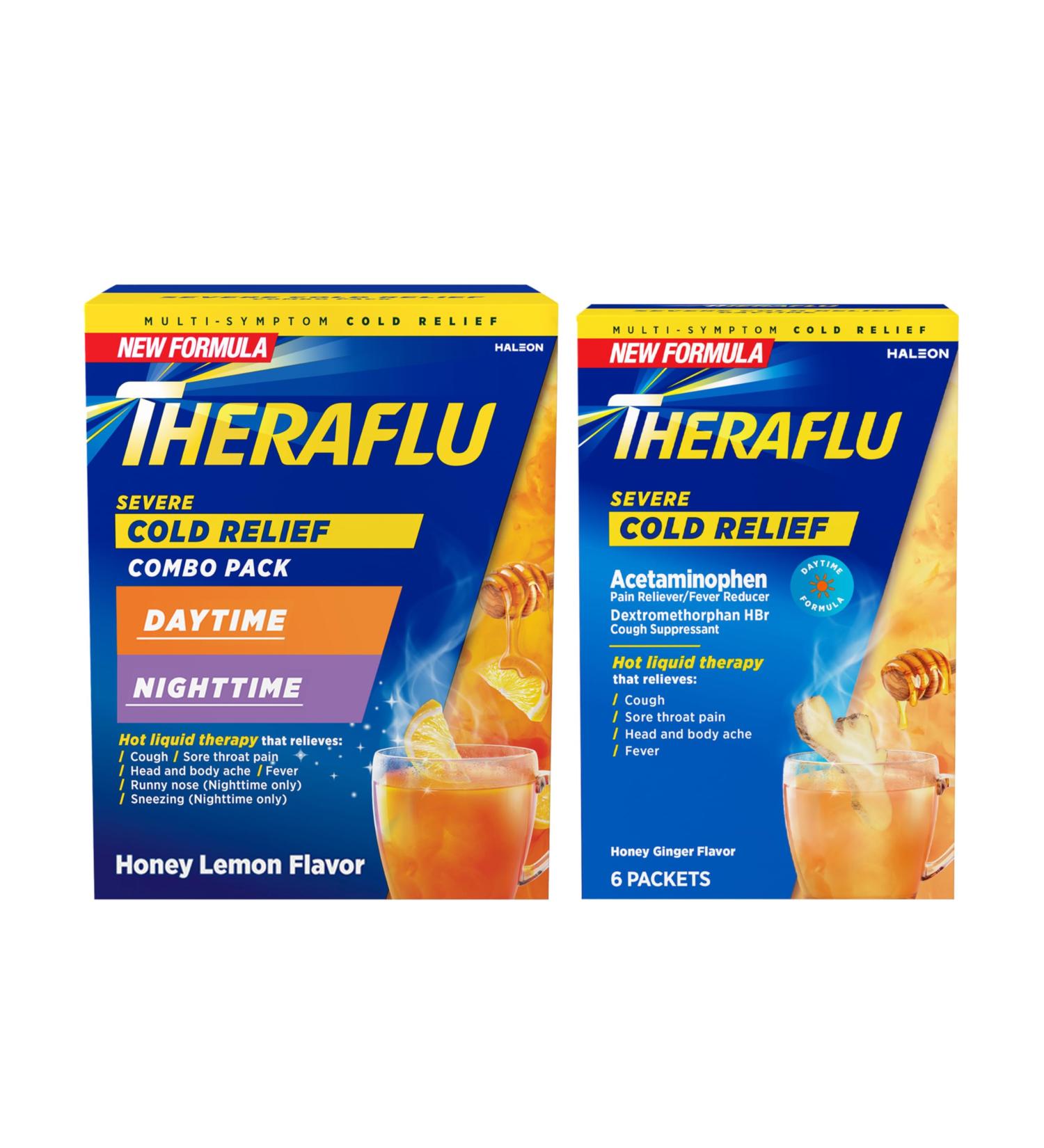 Theraflu Severe Cold Relief Combo - 12ct Day/Night Honey Lemon + 6ct Honey Ginger | Fast International Shipping - Buy Online on GoSupps.com