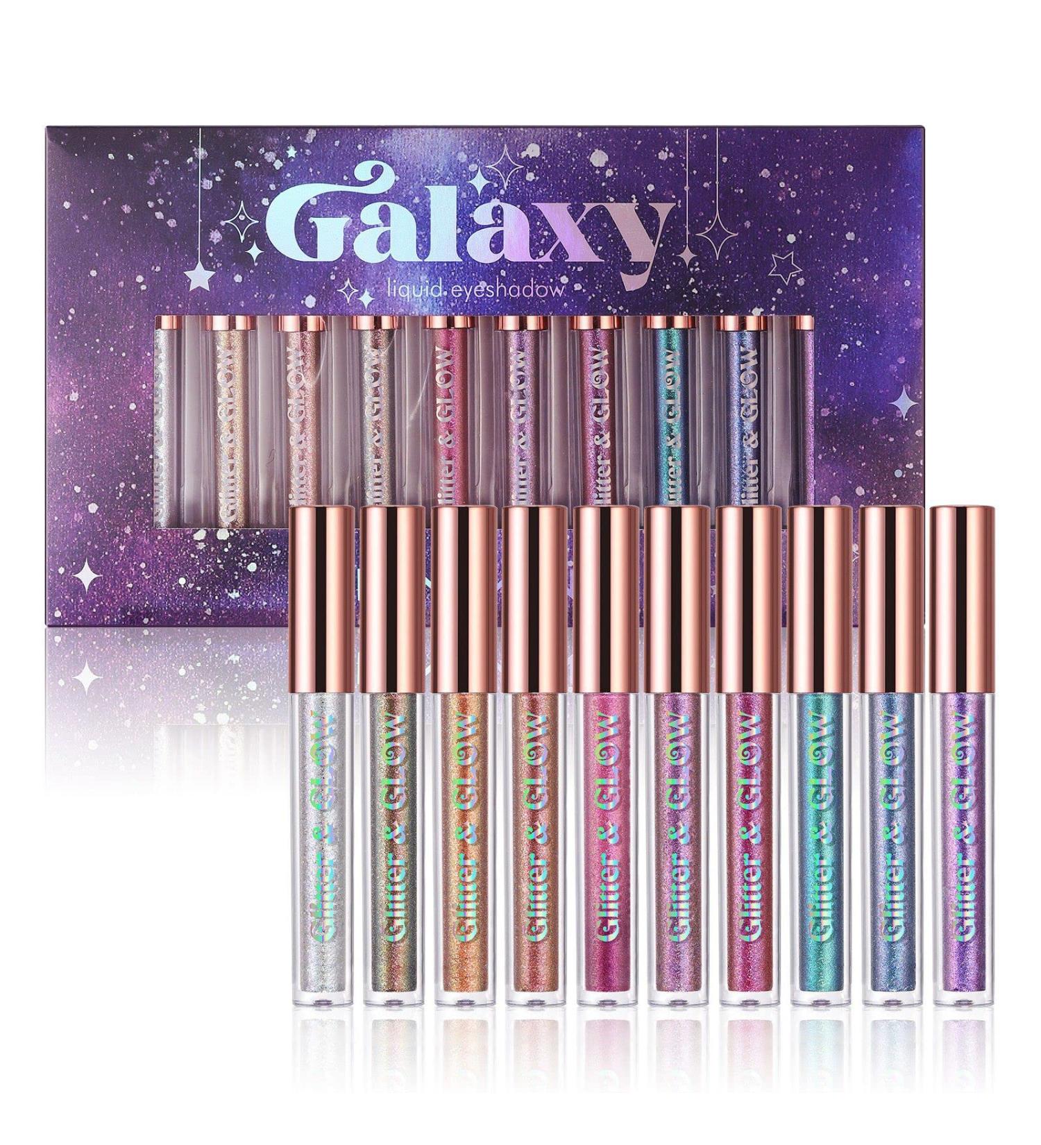 Hotiary Shimmer Glitter Liquid Eyeshadow Set - 10 Metallic Pigments for Sparkling Eyes - Gift Shiny Pen Eyeliner Kit - Buy Online on GoSupps.com
