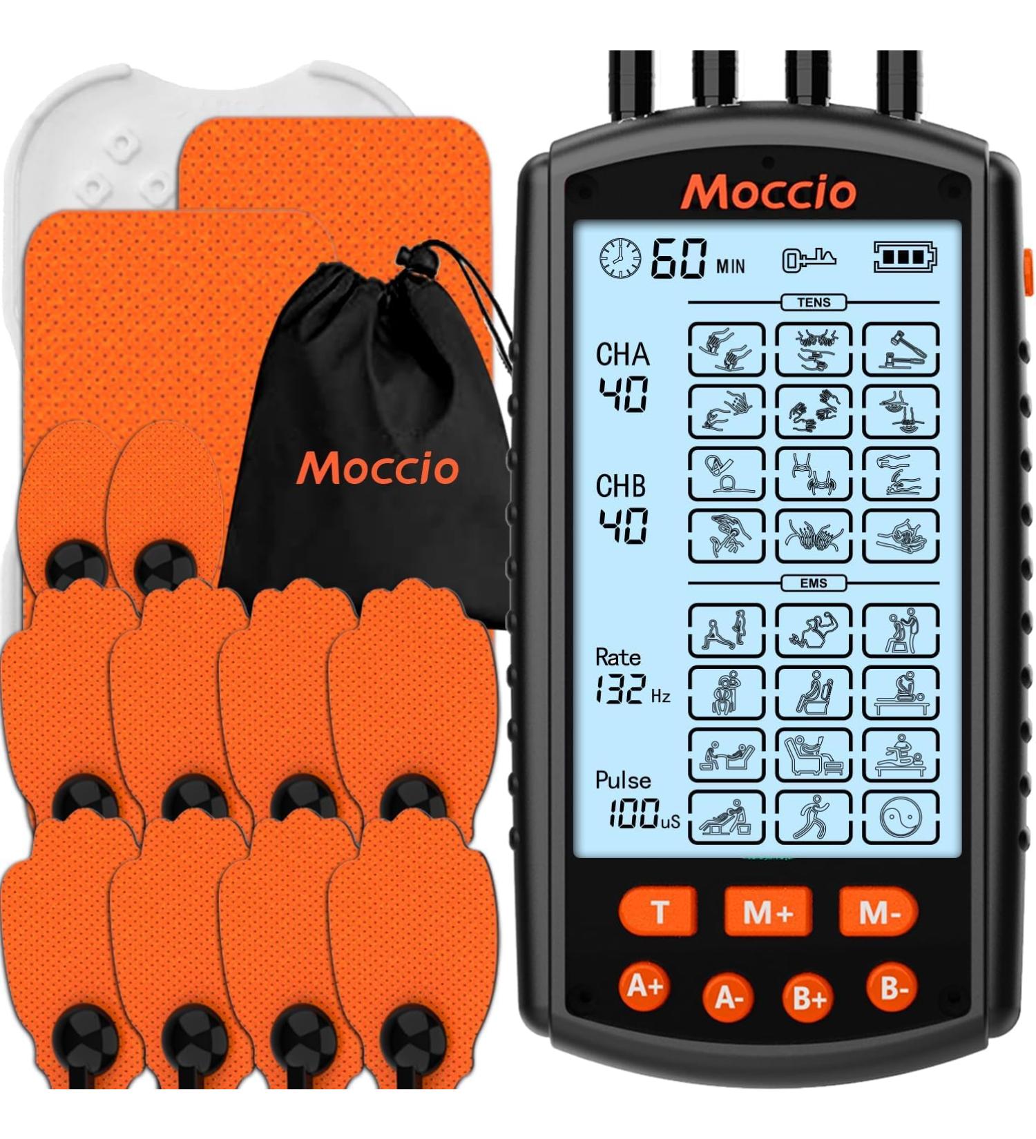 MFAVTO TENS EMS machine 4 Outputs & 24 Modes TENS Unit Muscle Stimulator with Large Battery 12 Electrode Pads for Back Pain General Pain Relief Neck Pain Muscle Pain - Buy Online on GoSupps.com