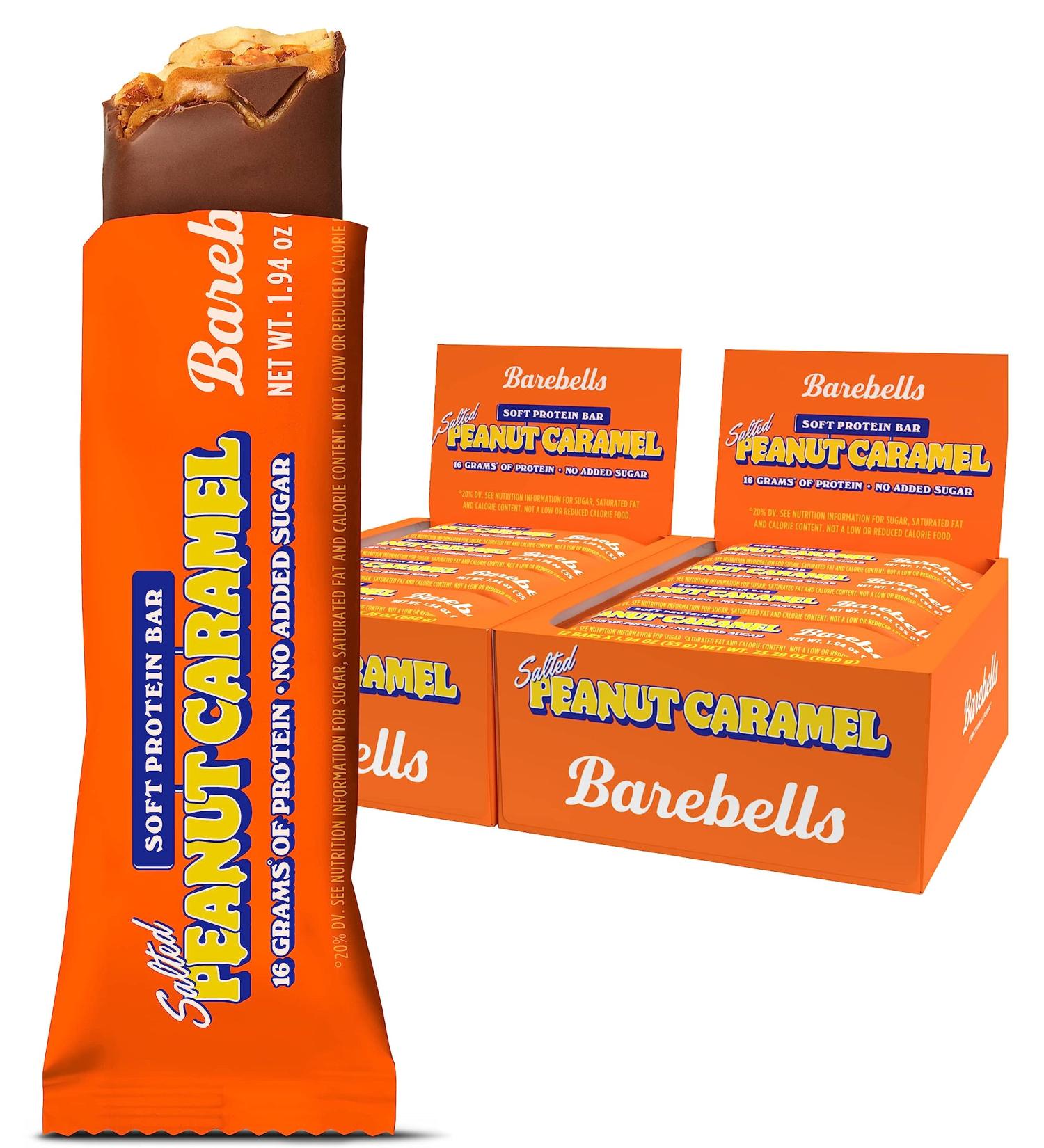 BAREBELLS Soft Protein Bars Salted Peanut Caramel - 12 Count Pack of 2 - Protein Snacks with 16g of High Protein - Chocolate Protein Bar with 2g of Total Sugars - Soft Protein Snack & Breakfast Bars - Buy Online on GoSupps.com