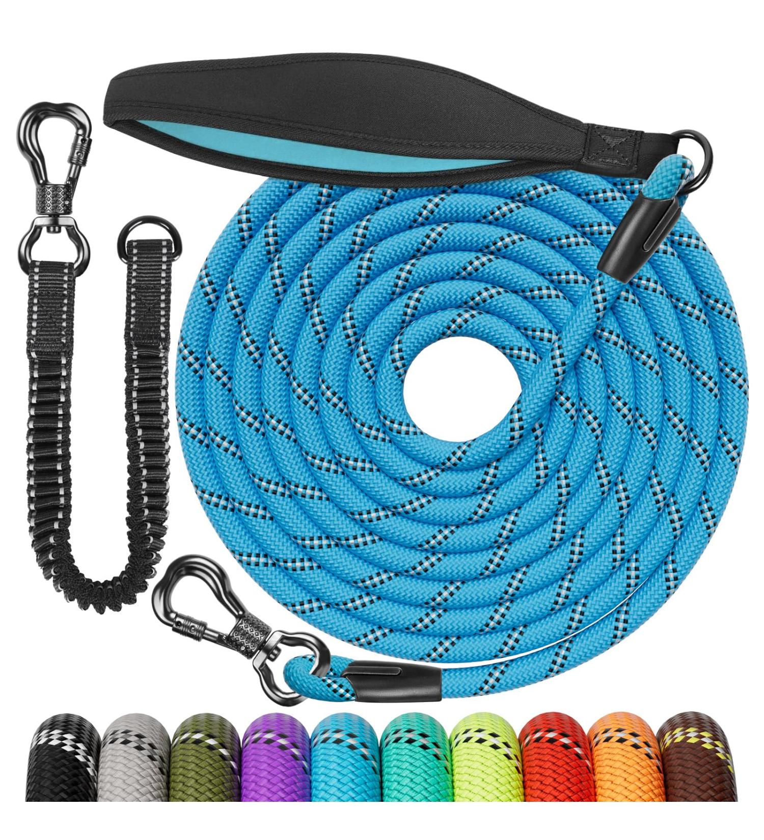 Aystkniet Bungee Drag Line for Dogs - Shock-Absorbing Leash with Padded Handle & Reflective Threads | 3m 5m 10m 15m 20m 30m Options | Ideal for Medium & Large Dogs - Blue - Buy Online on GoSupps.com
