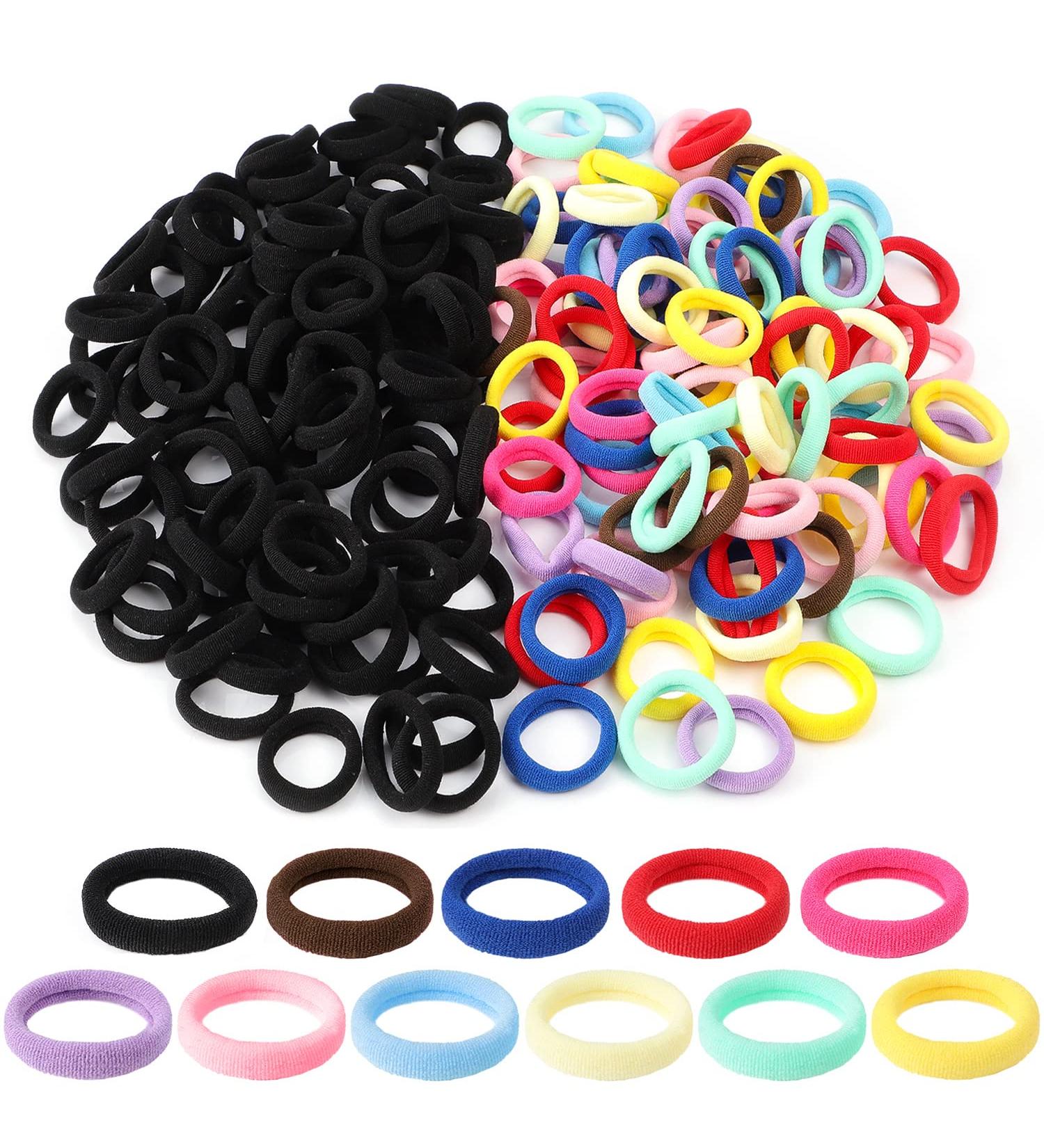 200Pcs Baby Hair Ties - 1 Inch Seamless Toddler Hair Ties for Girls and Kids - Multicolor Hair Bands in Black and Multi-Colored Assortment - Buy Online on GoSupps.com