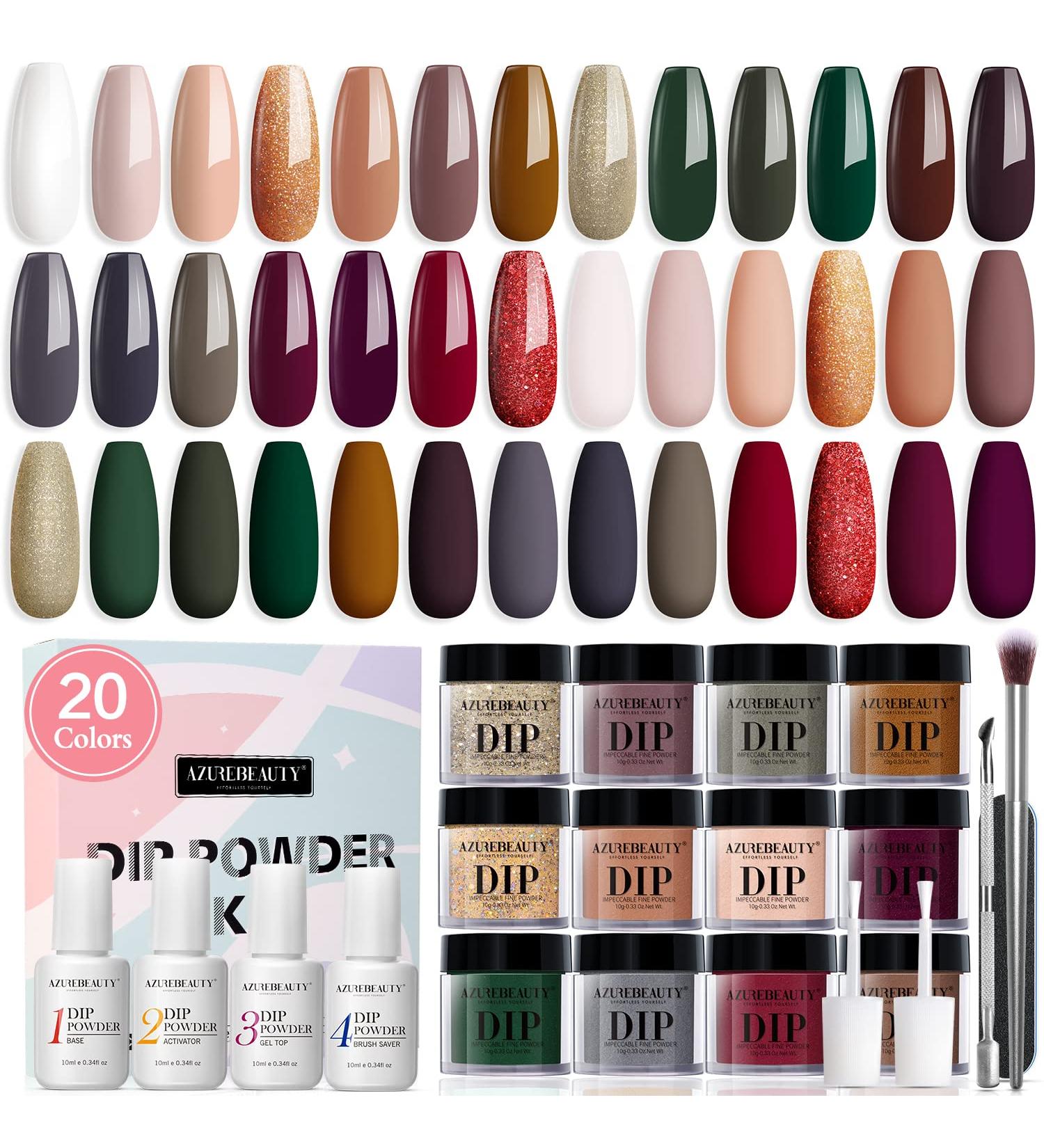 29 Pcs Dip Powder Nail Kit Starter Set with Nude Green Glitter Red Shades - AZUREBEAUTY Saint Patricks Day Dipping Powder Liquid Set for French Manicure DIY - Buy Online on GoSupps.com
