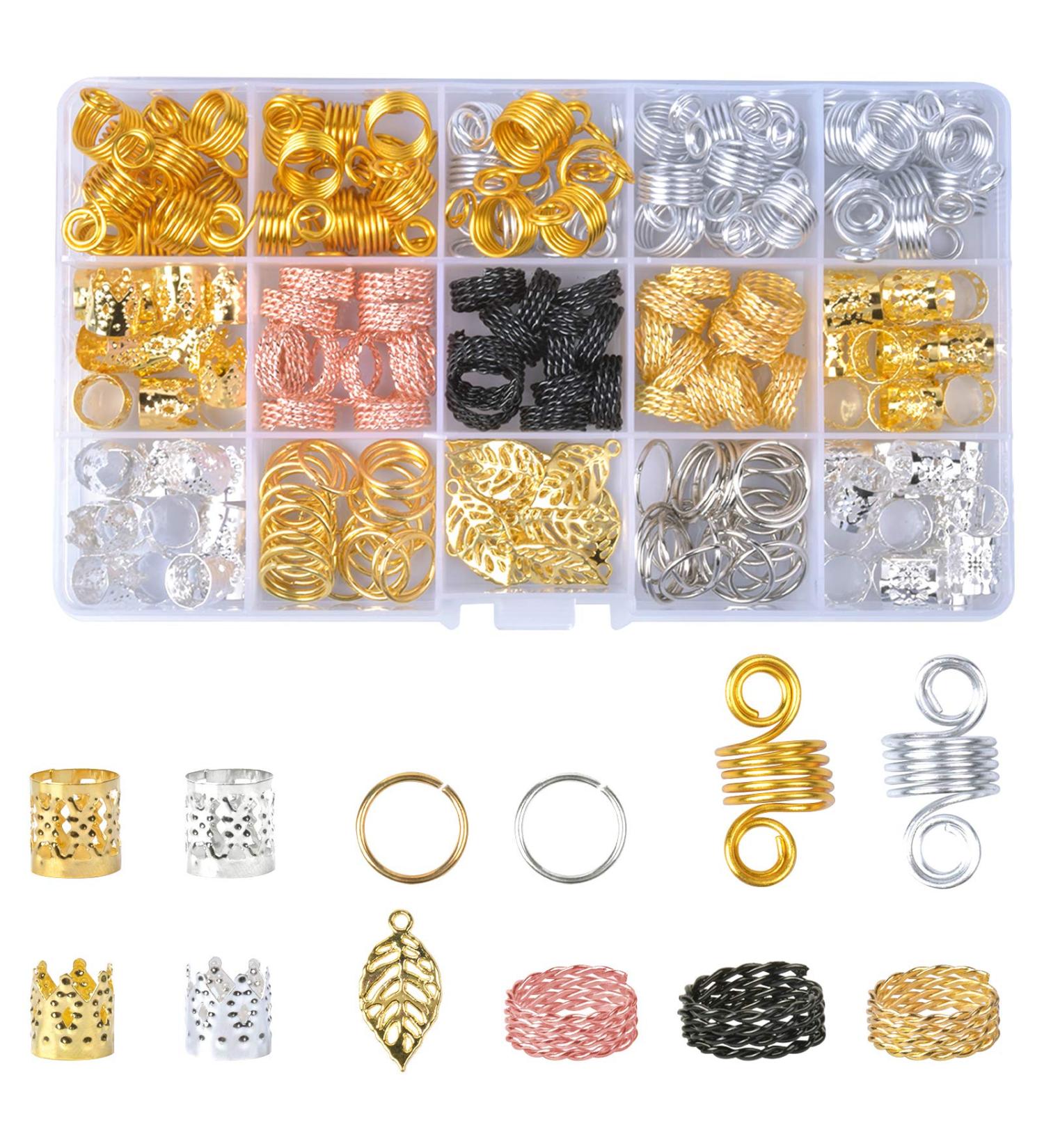 200 Hair Beads for Braids & Dreadlocks - Metal Hair Rings & Aluminum Cuffs with Storage Box | Premium Hair Jewelry Accessories - Buy Online on GoSupps.com