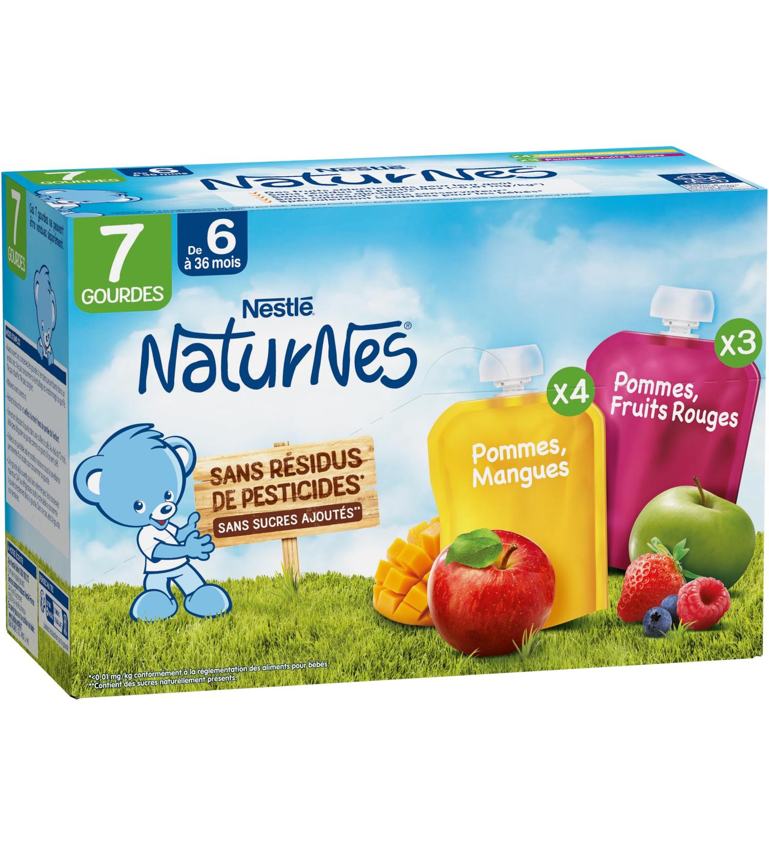 NESTL B B - GOURDES POMMES MANGUES/POMMES FRUITS ROUGES DES 6 MOIS 7x90g Pomme mangue/pomme fruits rouges 7x90g - Buy Online on GoSupps.com