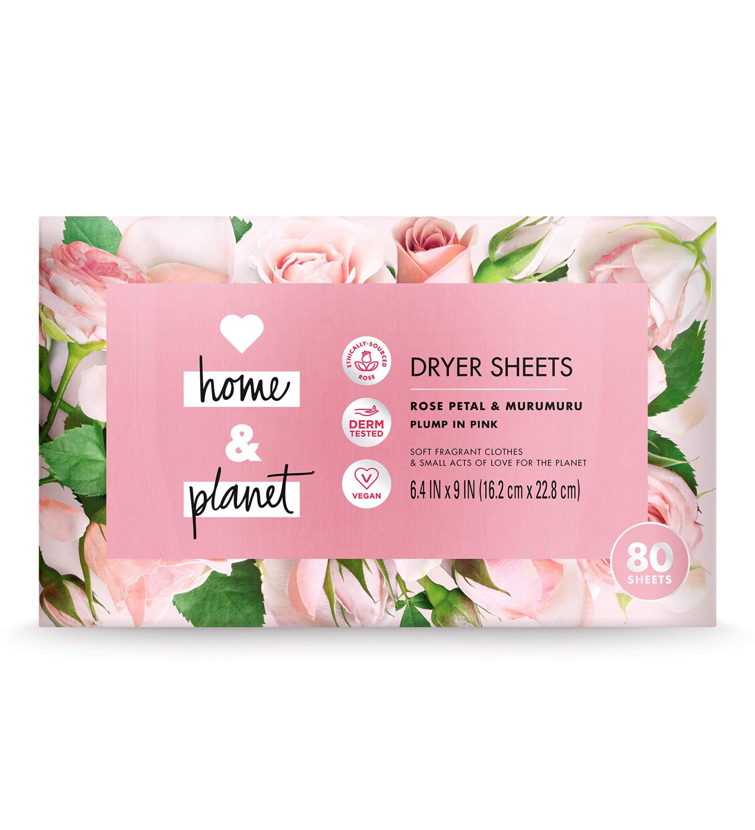 Love Home and Planet Dryer Sheets - Rose Petal & Murumuru - 80 count - Buy Online on GoSupps.com