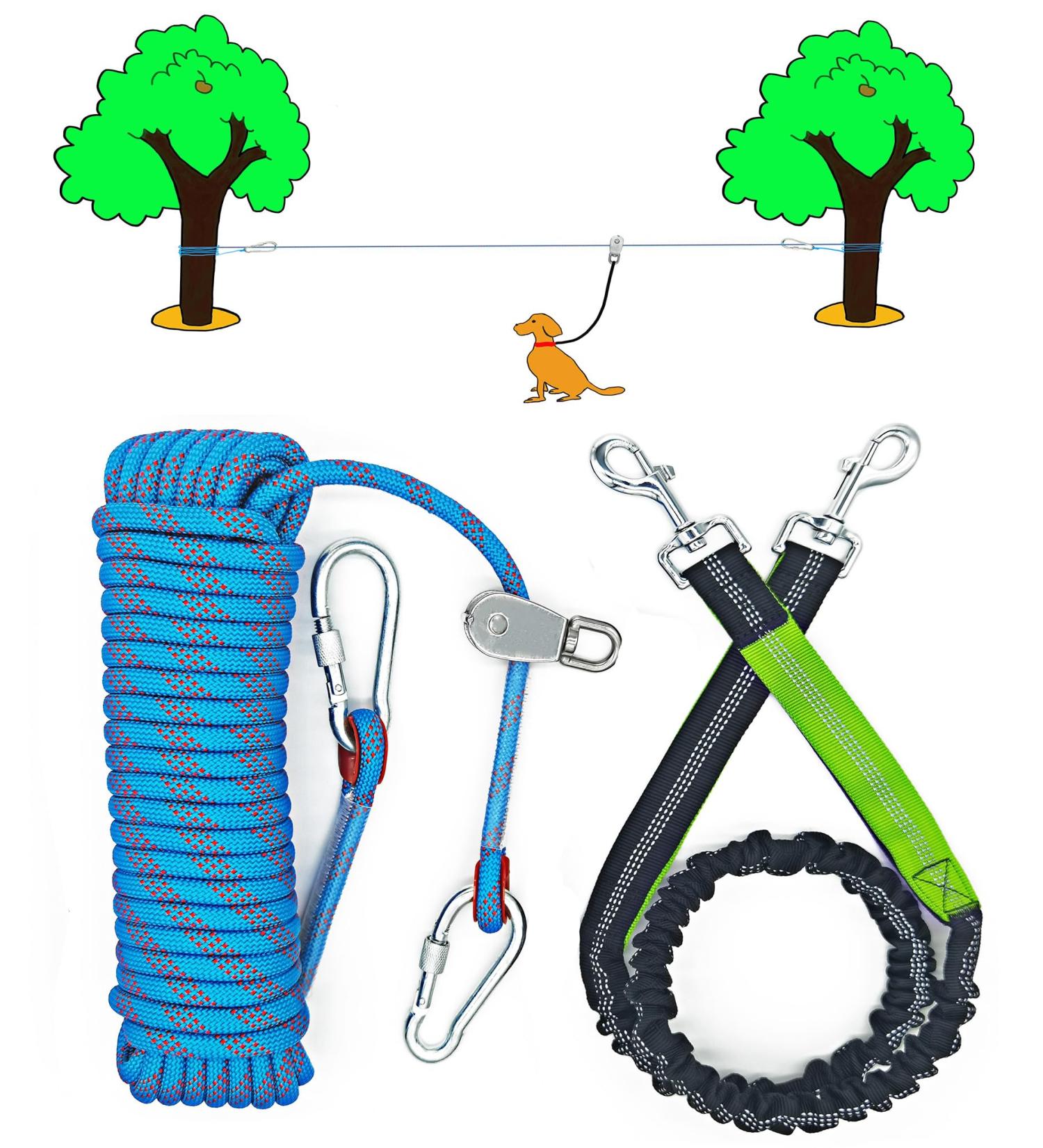 ZENGSUSU Dog Tie Out Cable for Camping 50ft Dog Runner Cable with 4ft Bungee Binding Dog Lead Line Holds up to 200 lbs for Yard and Park 50ft-8mm - Buy Online on GoSupps.com