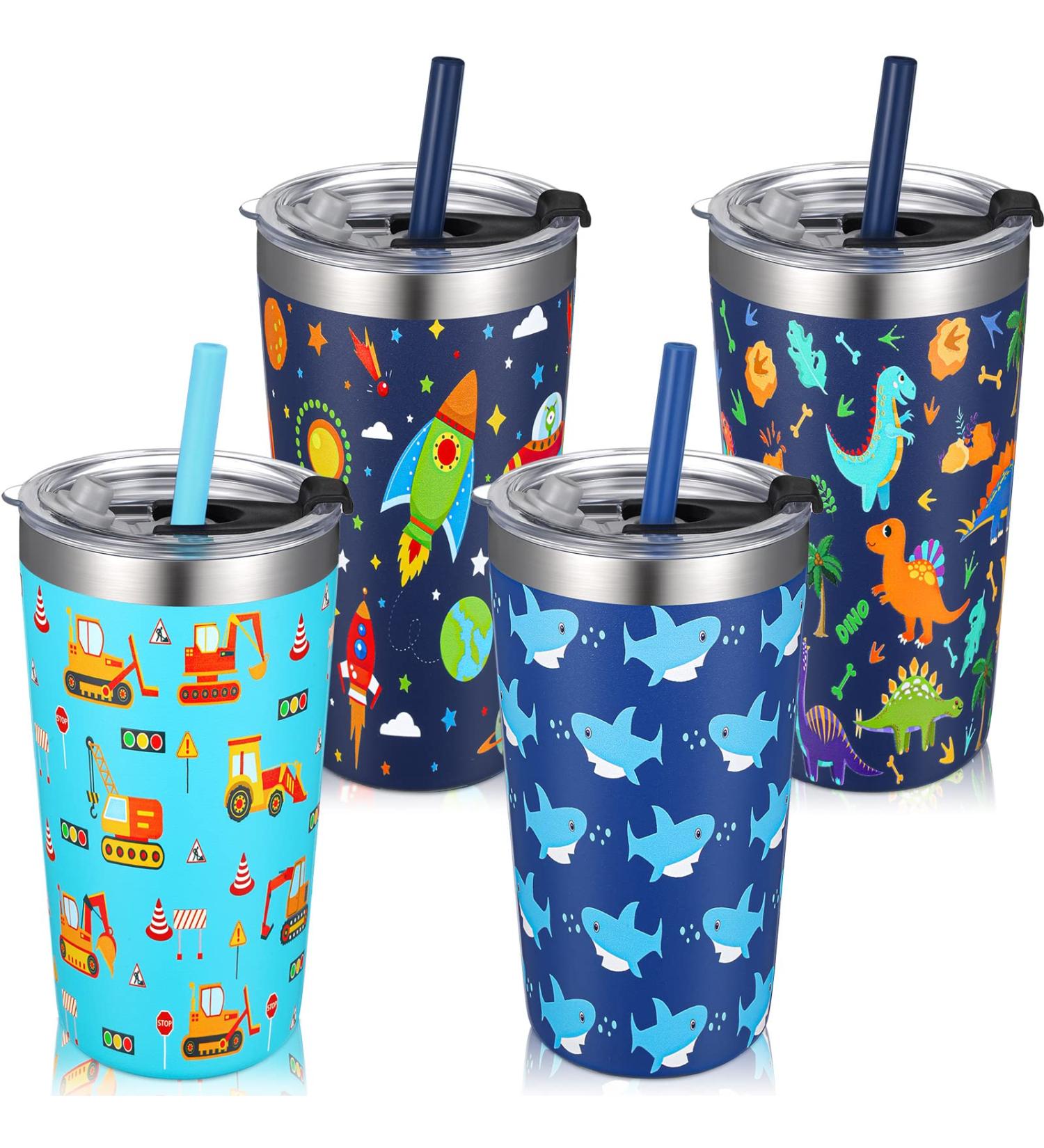 4 Pack Kids Cups with Straw Lid - 12 Oz Insulated Stainless Steel Tumbler for Boys - Spill Proof & BPA Free - 4 Styles Powder Coated Toddler Smoothie Cup - Buy Online on GoSupps.com