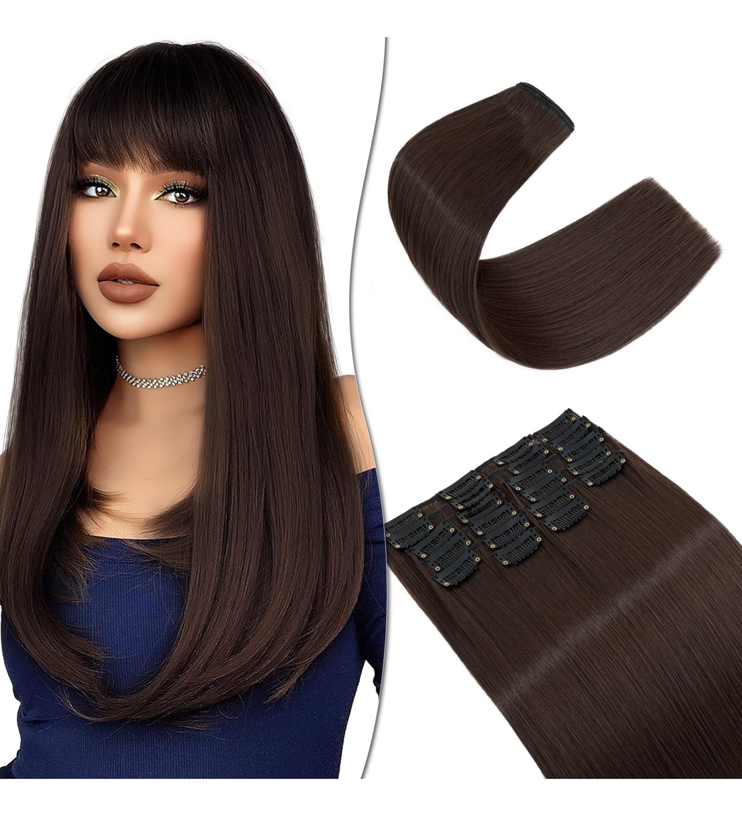 SEGO 12 PCs Clip-In Hair Extensions | Real Hair 180g 55cm Medium Brown - Smooth & Affordable Full Head Solution - Buy Online on GoSupps.com