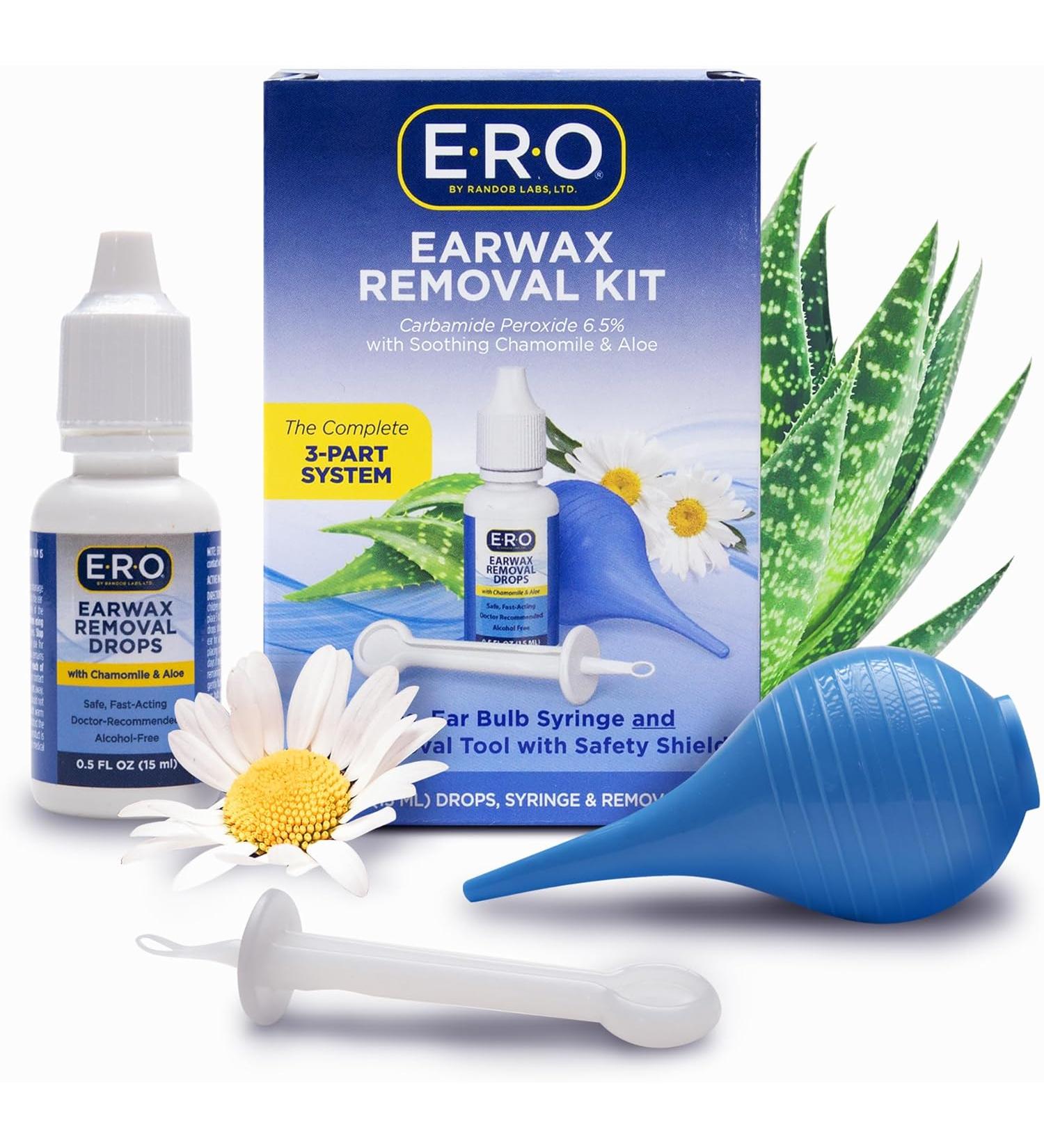 E-R-O Earwax Removal Kit - Carbamide Peroxide Drops, Bulb Syringe & Tool for Complete Ear Care - Buy Online on GoSupps.com
