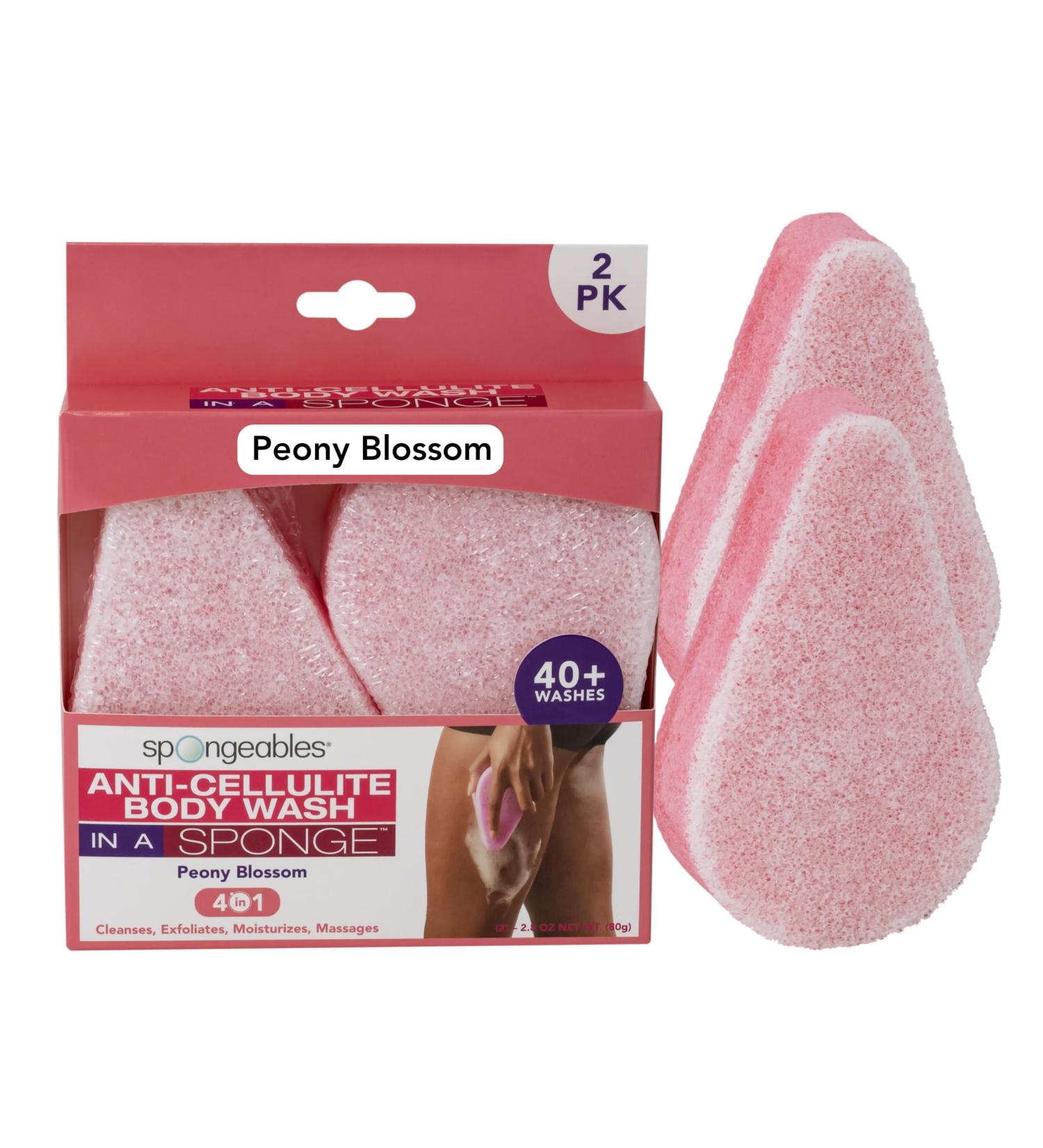 Spongeables Anti-Cellulite Body Wash Sponge - 20+ Washes Moisturizer & Exfoliator Peony Blossom - 2 Count Pack for Smooth Skin - Buy Online on GoSupps.com