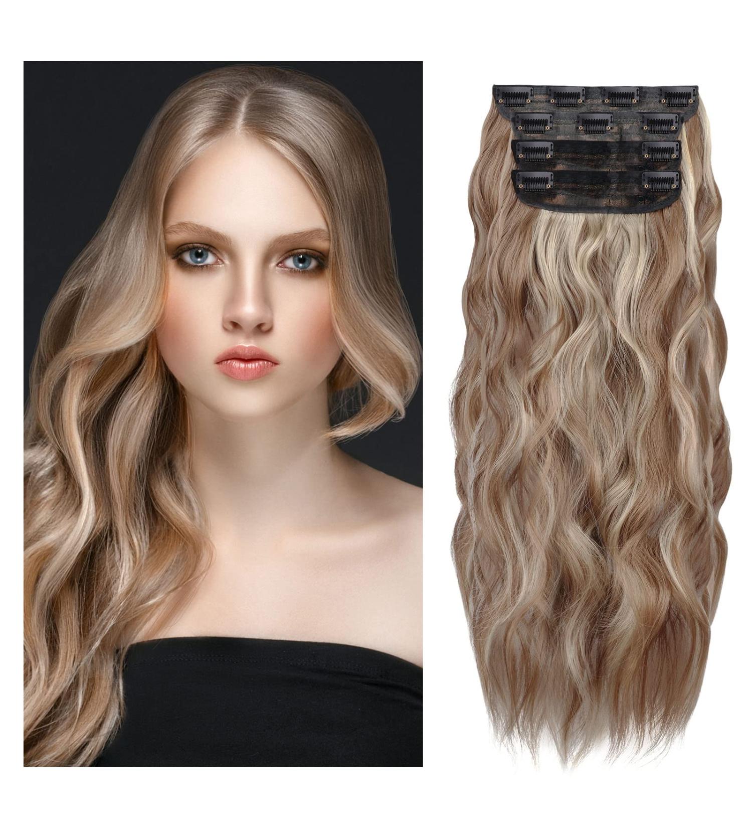 Aomig Clip In Hair Extensions - 4PC Synthetic Curly & Wavy Extensions for Women (Brown) | Natural & Easy to Use - Buy Online on GoSupps.com