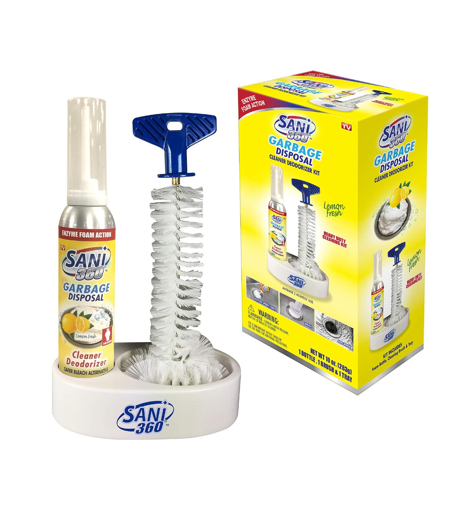 Sani Sticks SANI 360 Garbage Disposal Cleaner Kit - Lemon Scent, 10 oz Foam Bottle with Brush and Tray - 8 to 10 Uses - Buy Online on GoSupps.com