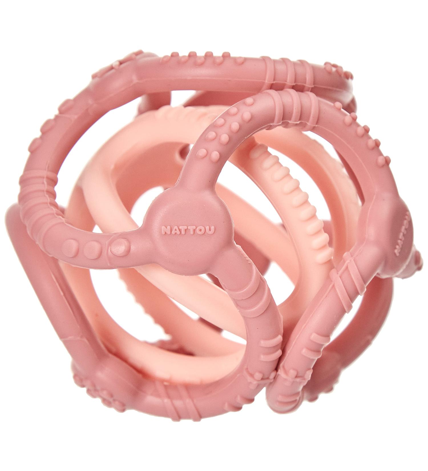 Nattou Silicone Balls Set of 2 - BPA-Free Grasping & Biting Toys in Old Pink/Light Pink | Safe & Soft 10cm & 7cm - Buy Online on GoSupps.com