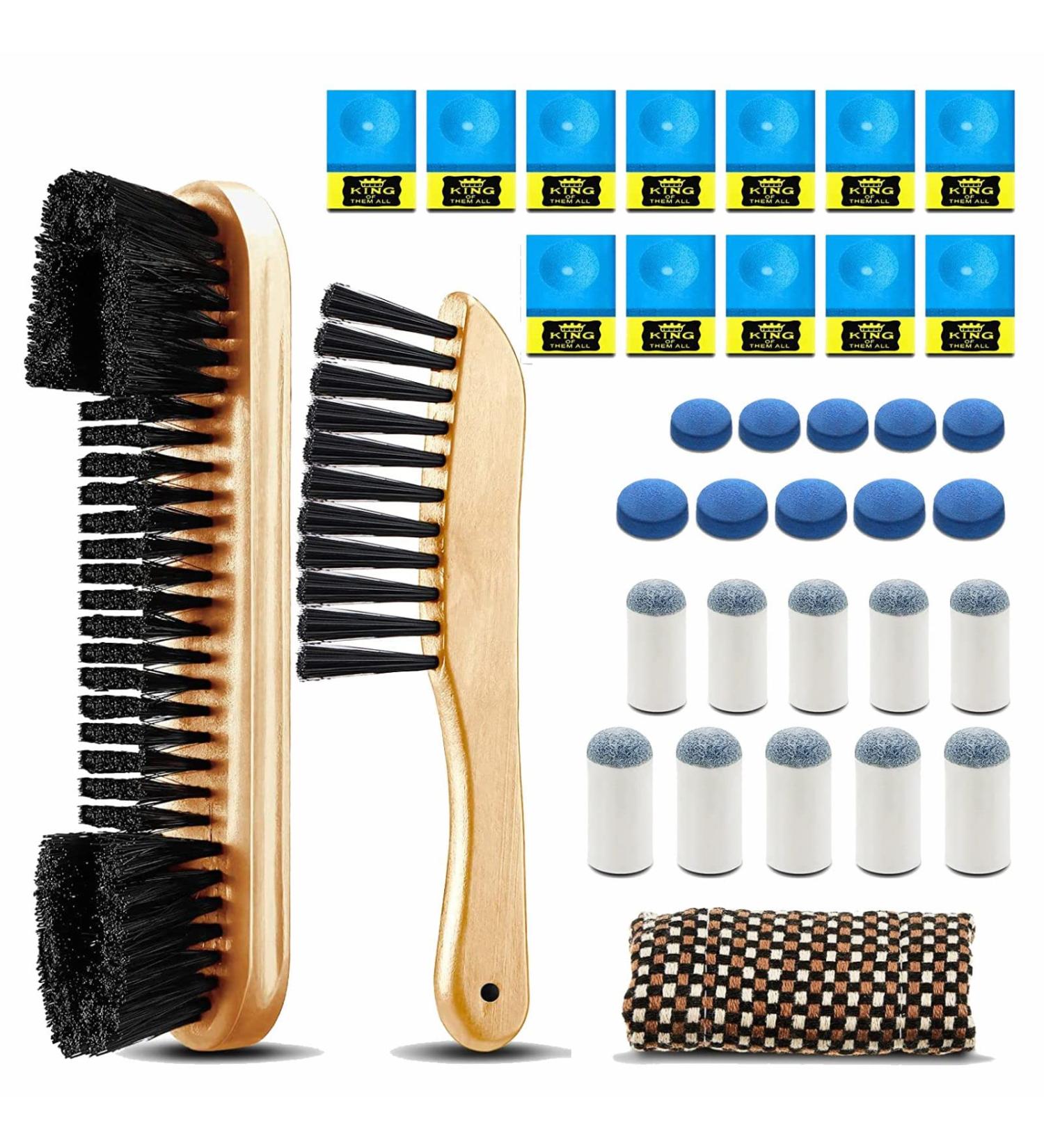 7-Piece Pool Table Brush Set with 2 Brushes, Cue Shaft Cloth, 12 Cue Chalk Cubes, 20 Accessories - Buy Online on GoSupps.com