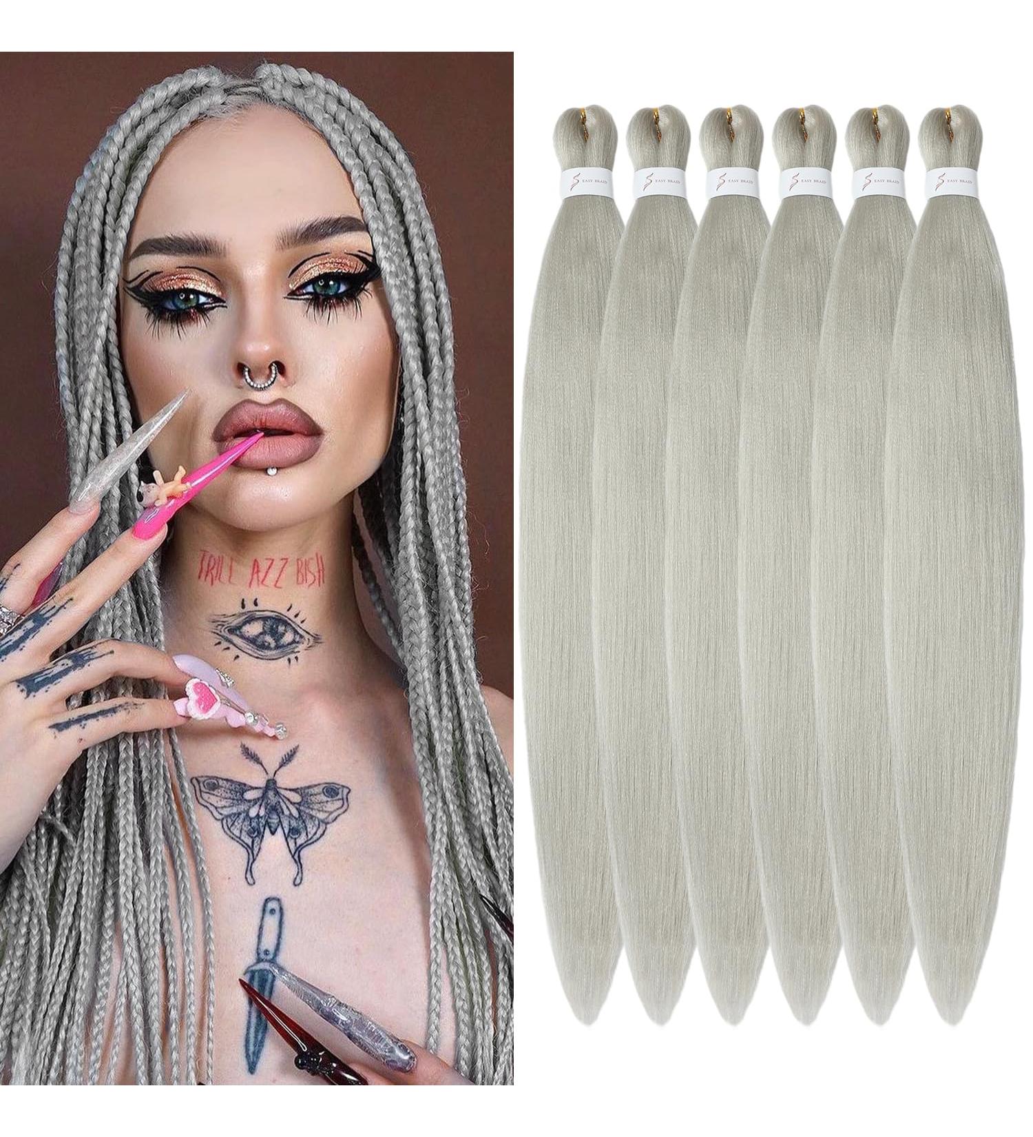 Easy Braid Pre Stretched Braiding Hair 26 Inch - 6 Packs Ginger & Silver Yaki Texture Crochet Hair Extensions for Box Braids Hot Water Setting Synthetic Hair - Buy Online on GoSupps.com