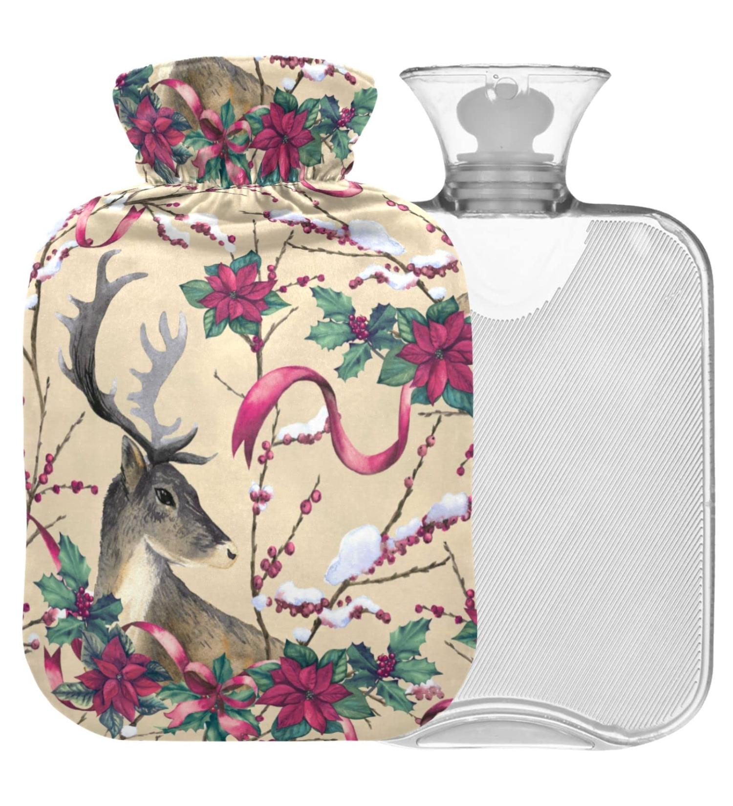 Naanle Christmas Deer Hot Water Bottle - 1L Transparent Warm & Cold Therapy for Pain Relief | Ideal for Bed Hands & Feet - Buy Online on GoSupps.com