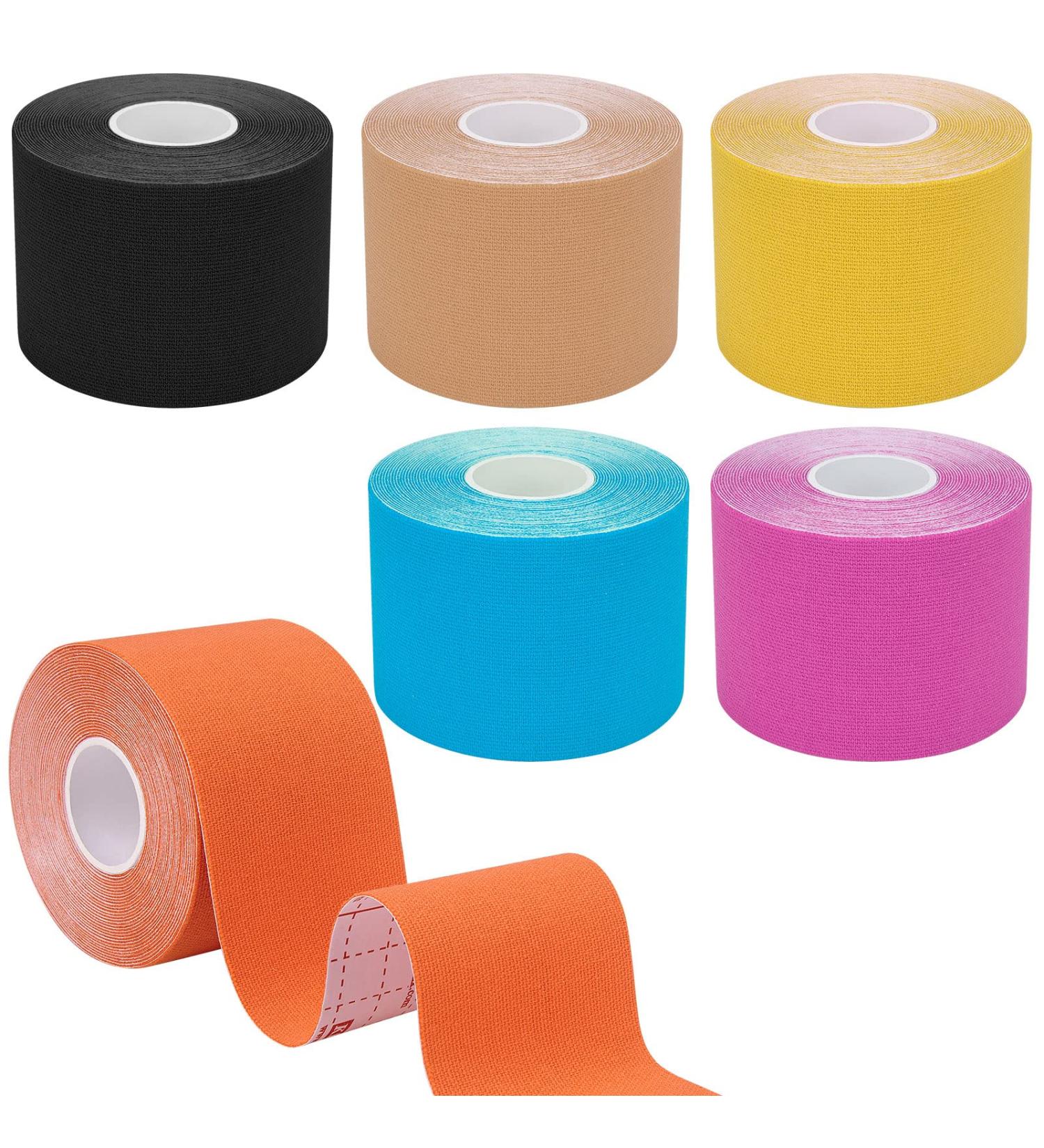 6 Rolls Kinesiology Tape  Breathable Cotton Sports Tape  Athletic Elastic Kneepad Muscle Pain Relief Knee Tape For Gym Running Football  Uncut Per Roll 16.4ft/5m-Skin  Pink  Blue  Black  Orange Yellow - Buy Online on GoSupps.com