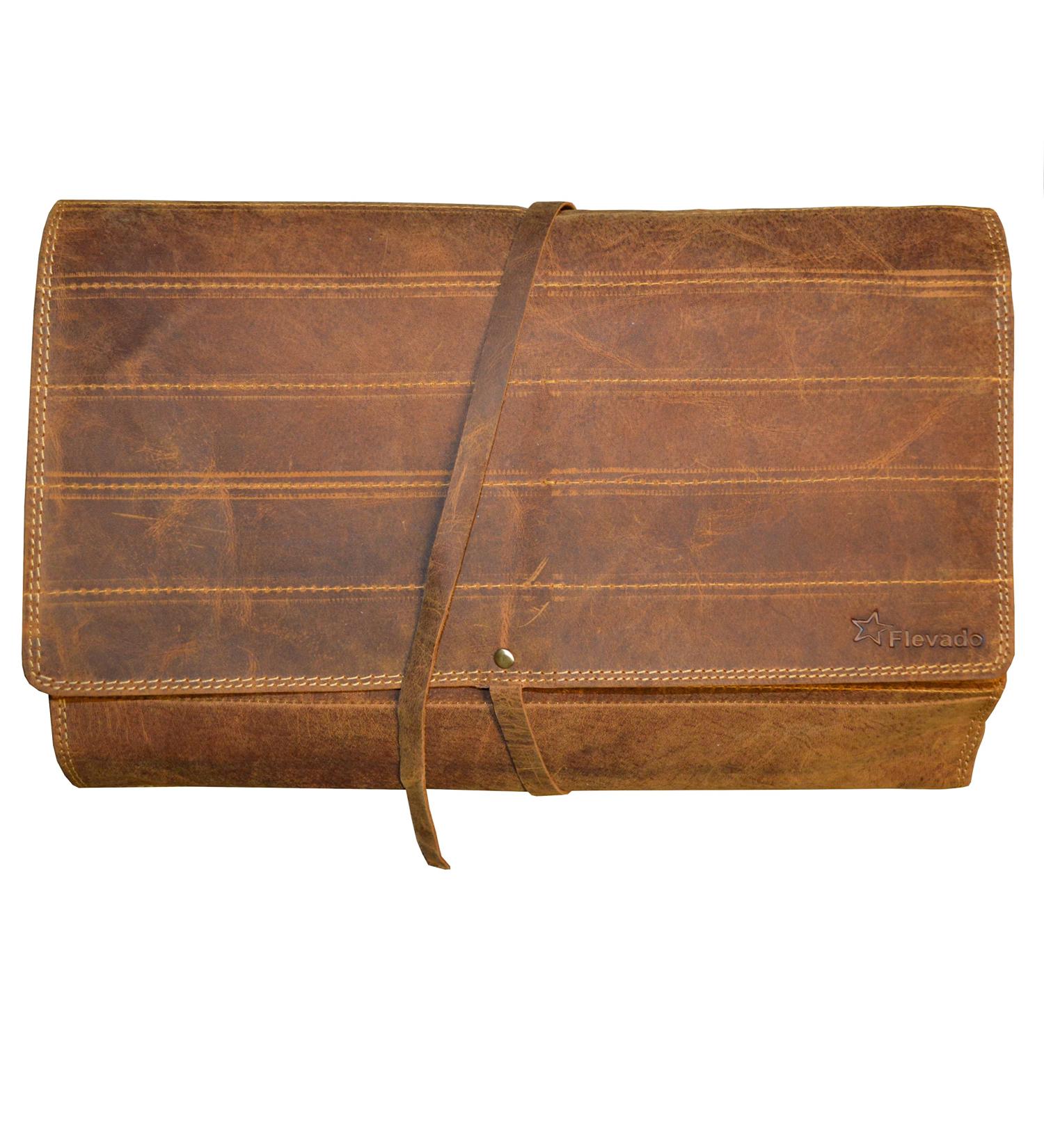 Flevado XXL Large Unisex Multifunctional Tool & Cosmetic Bag | Full Leather Organizer - Brown - Buy Online on GoSupps.com