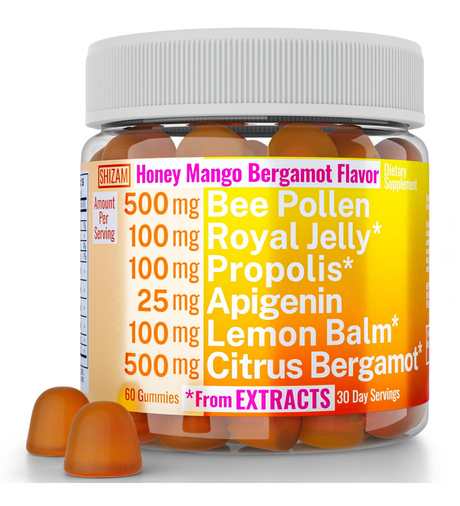 Bee Pollen Apigenin Citrus Bergamot Gummies w Organic Propolis Royal Jelly Honey Lemon Balm Extract Supplement for Men Kids Tincture Drops Powder Capsule Herb Capsules Supplements Alt Pollan Polen - Buy Online on GoSupps.com
