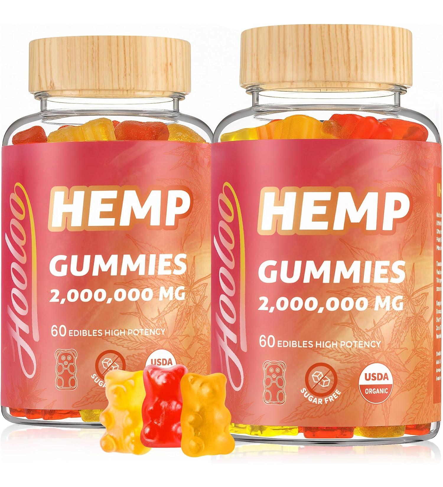 HOOLOO Hemp Gummies Extra Strength 2,000,000mg Hemp Extract Sugar Free Gummy Bears Fruity 60 Pieces - Pack Of 2 - Buy Online on GoSupps.com