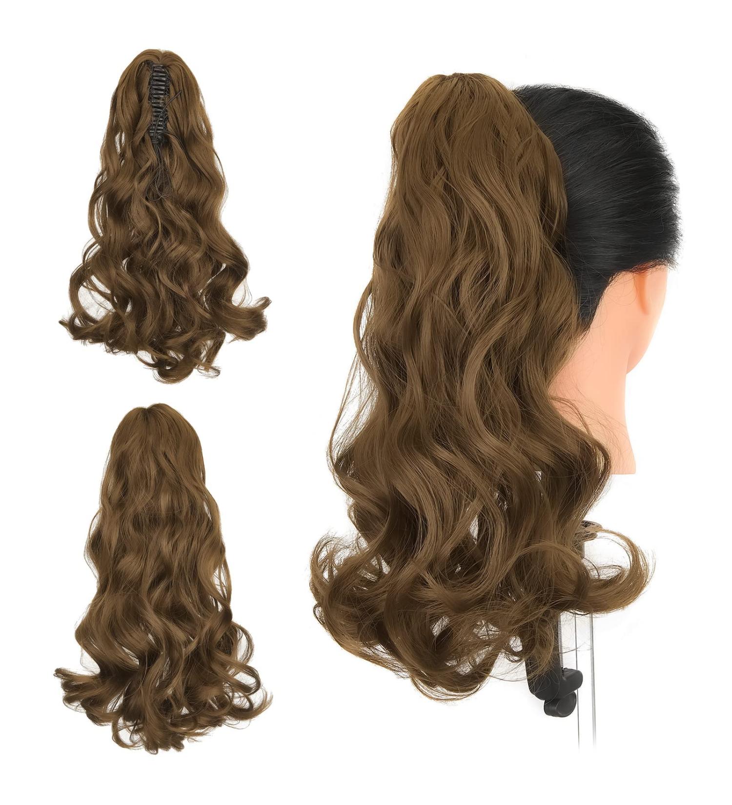Buy Gairyan 45cm Ash Brown Claw Clip Ponytail Extensions - Curly & Wavy Synthetic Hair for Women - Buy Online on GoSupps.com