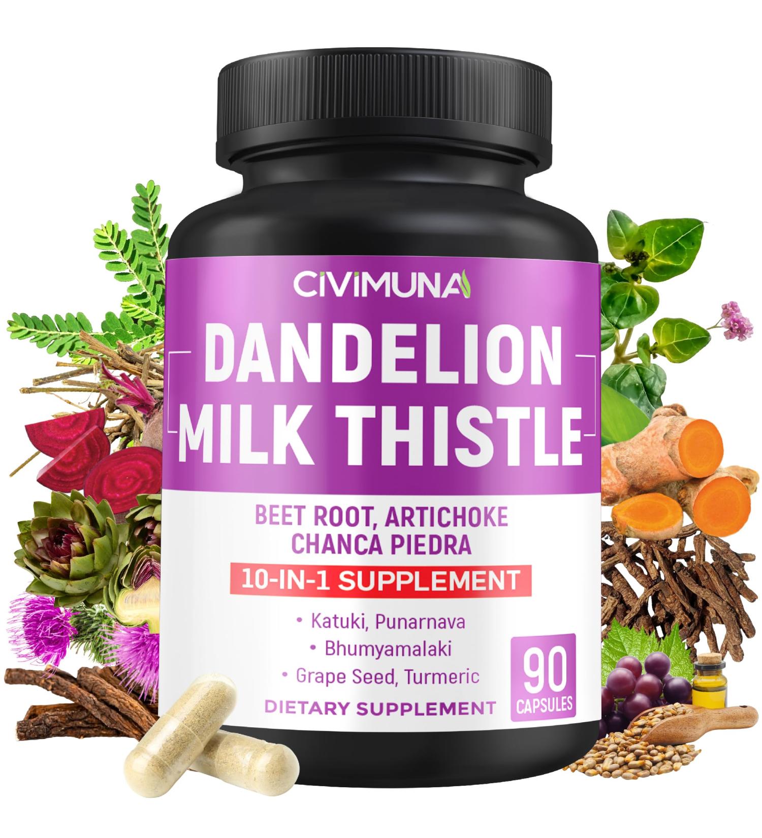 CIVIMUNA Dandelion Root Capsules with Dandelion Root Milk Thistle Beet Powder and More - 90 Capsules for 3 Months Supply - Buy Online on GoSupps.com