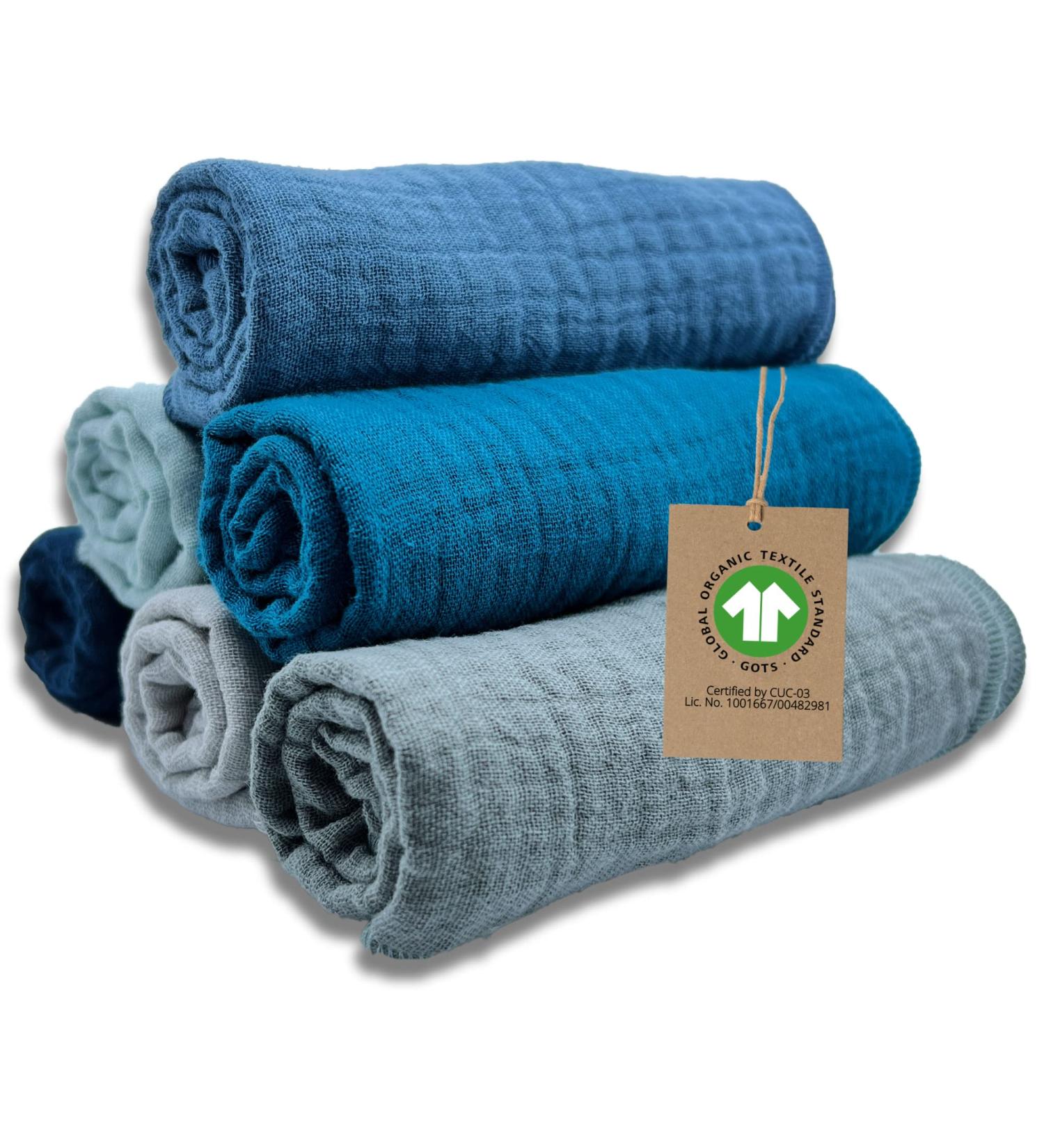 Mimadu Bio Musselin Cloth Baby 25x25 | 100% GOTS Organic Cotton | Super Soft & Absorbent Baby Mull Towels | Eco-Friendly Muslin Towels for Spitting (Ocean) - Buy Online on GoSupps.com