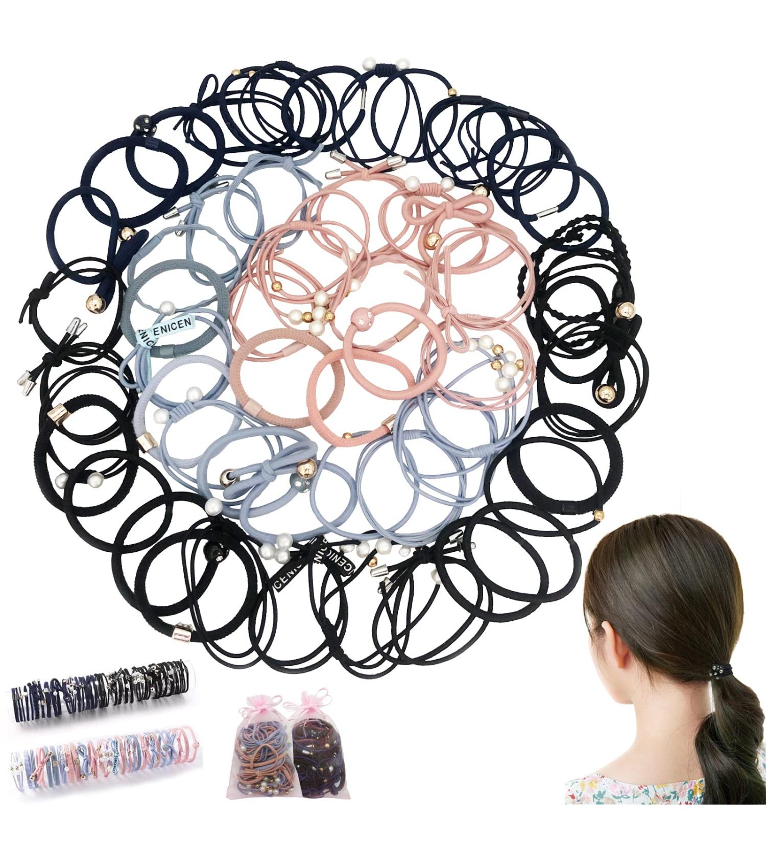 60-Piece Girls Hair Tie Set - Elastic Hair Bands with Pearl Decor - Stylish Accessories for Women & DIY Hairstyles - Buy Online on GoSupps.com