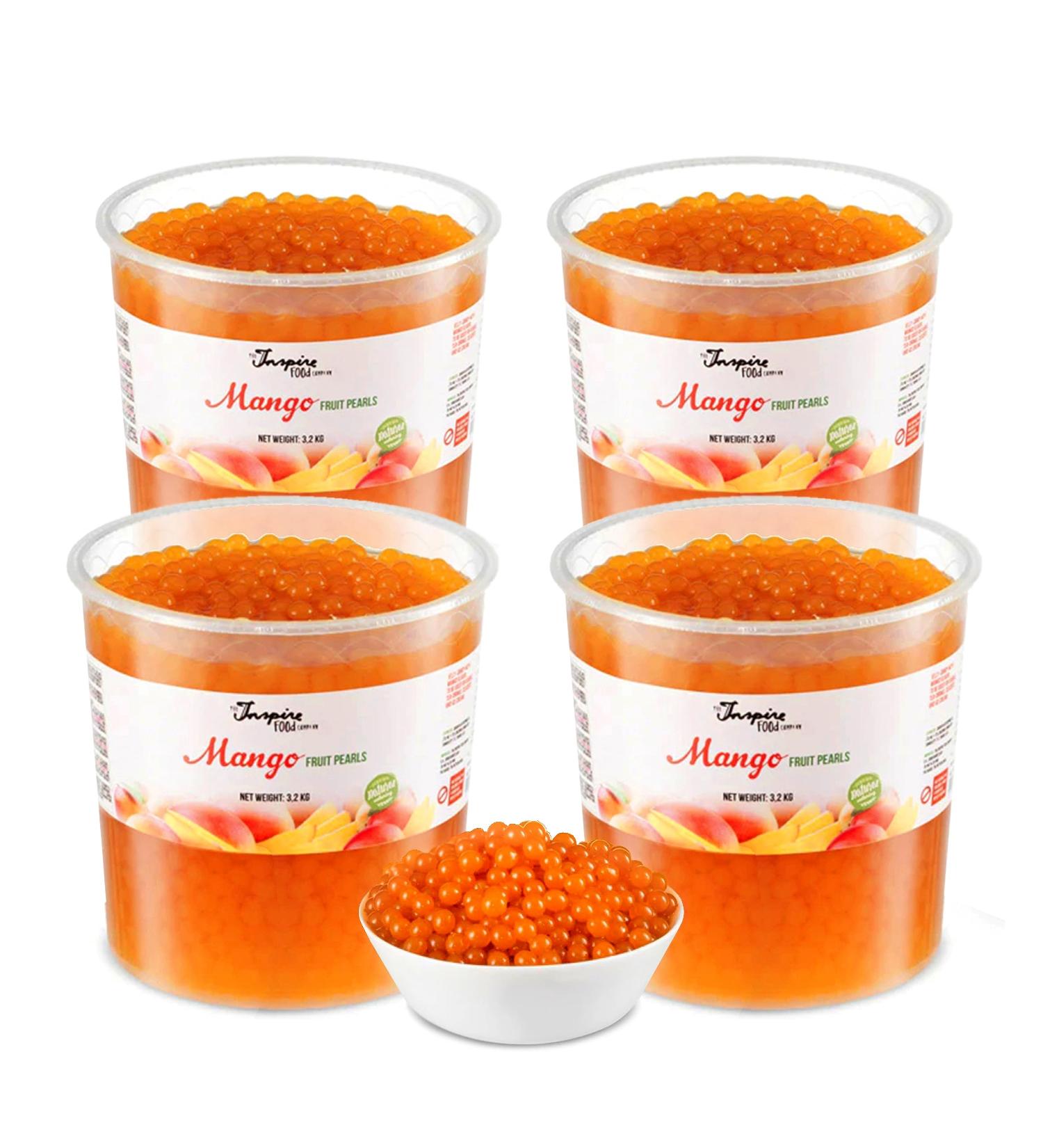 Inspire Food Mango Popping Boba for Bubble Tea - 4 x 3.2kg - Vegan Gluten-Free No Artificial Dyes - Perfect for International Shipping - Buy Online on GoSupps.com