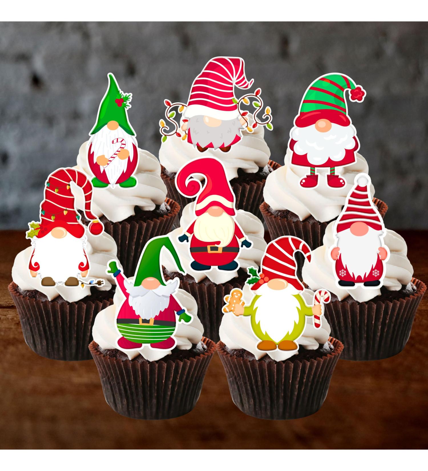 PRECUT Christmas Gnomes Cupcake Toppers Edible Elf Cake Decorations Christmas Elf Decorations Christmas Gnome Cake Topper (12) - Buy Online on GoSupps.com