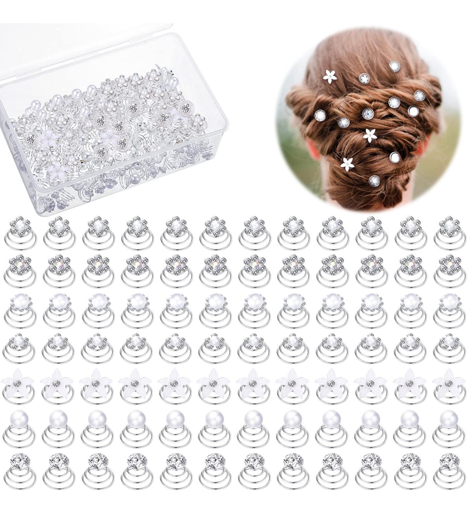 108 Pcs Wedding Crystal Twisters Spiral Set Bridal Rhinestone Hair Pins - Silver Coil Pearl White Flower Hair Clips for Prom - Women's Party Gift - Buy Online on GoSupps.com
