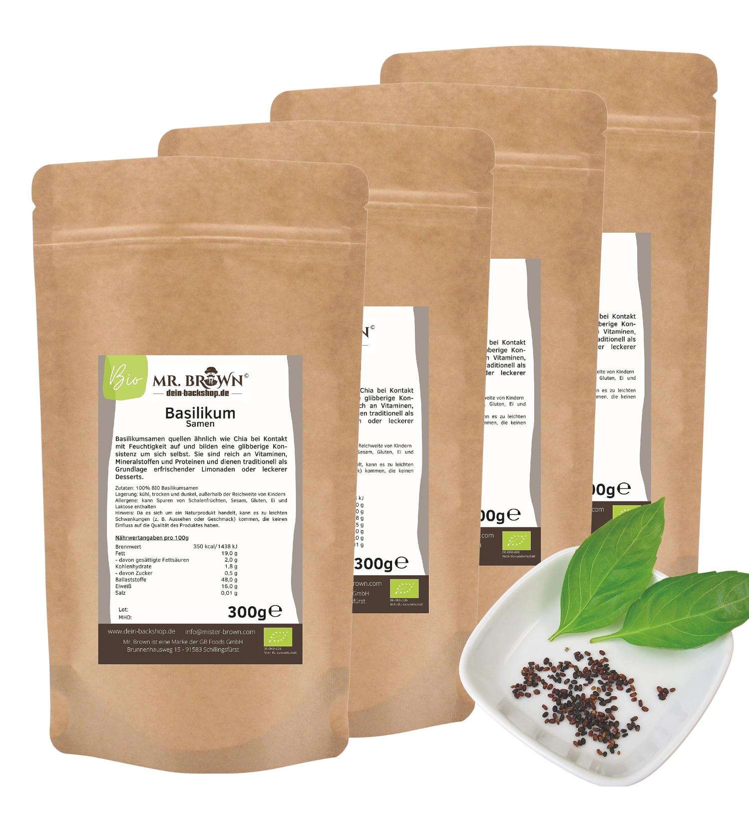 Organic Basil Seeds 4x300g - Gluten Free & Versatile Superfood for Healthy Recipes | 1200g - Buy Online on GoSupps.com