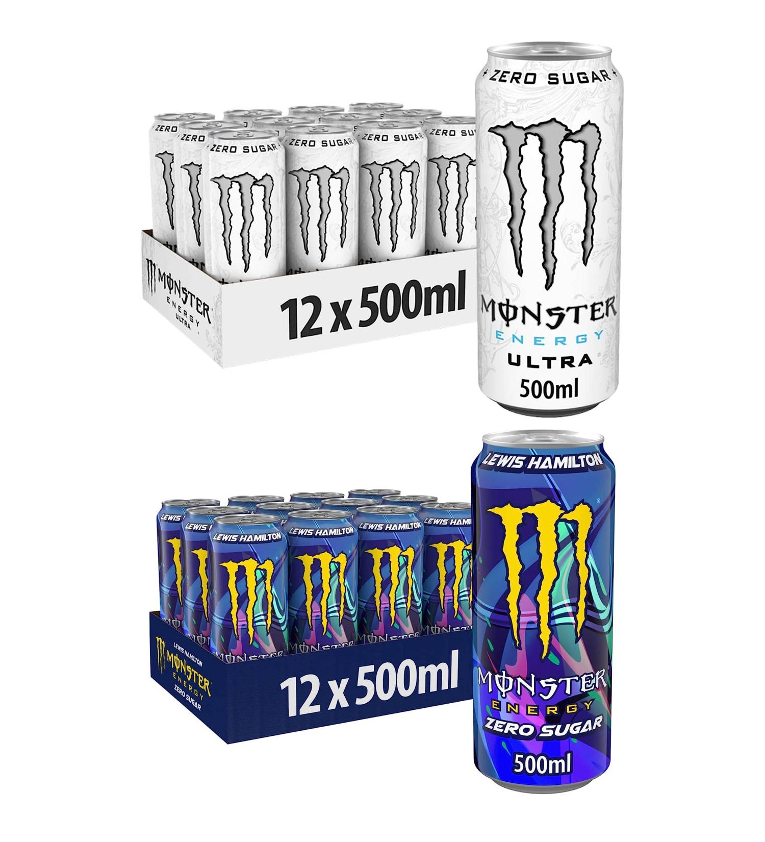 Monster Energy Drinks 12 Pack 500ml (12 Cans Ultra White & 12 Cans Lewis Hamilton Zero Sugar) BY SHOP 4 LESS