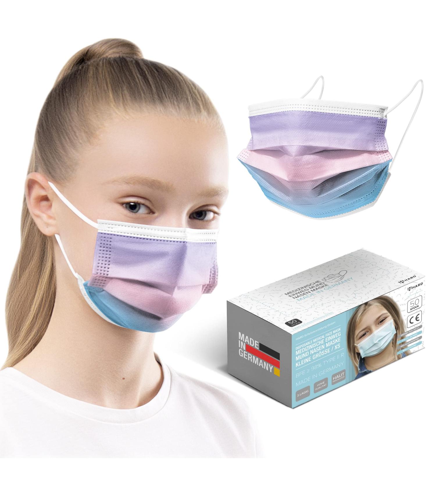 100pcs Small Disposable Face Masks Made in Germany | Type IIR & CE Certified | Breathable Triple Layer - Filtration 99.78% | Elastic Earloops | Rainbow Ocean Sunrise Design - Buy Online on GoSupps.com