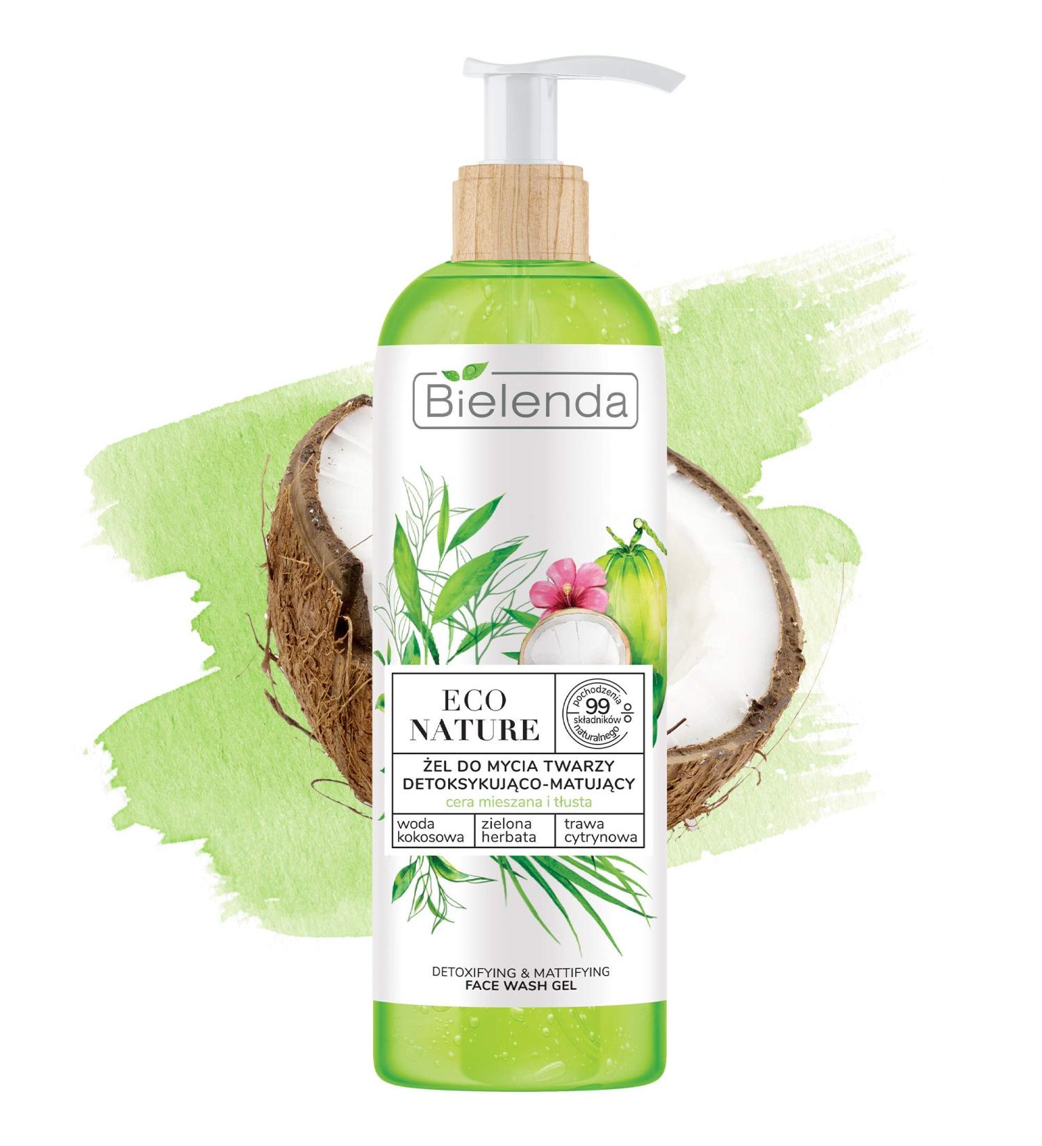 Bielenda Eco Nature - Guarantees Effective Detoxification And Effectively Mats The Skin - Eco Nature - Coconut Water + Green Tea + Lemon Grass - Face Cleansing Gel Detoxifying-Matting - 200 g - Buy Online on GoSupps.com