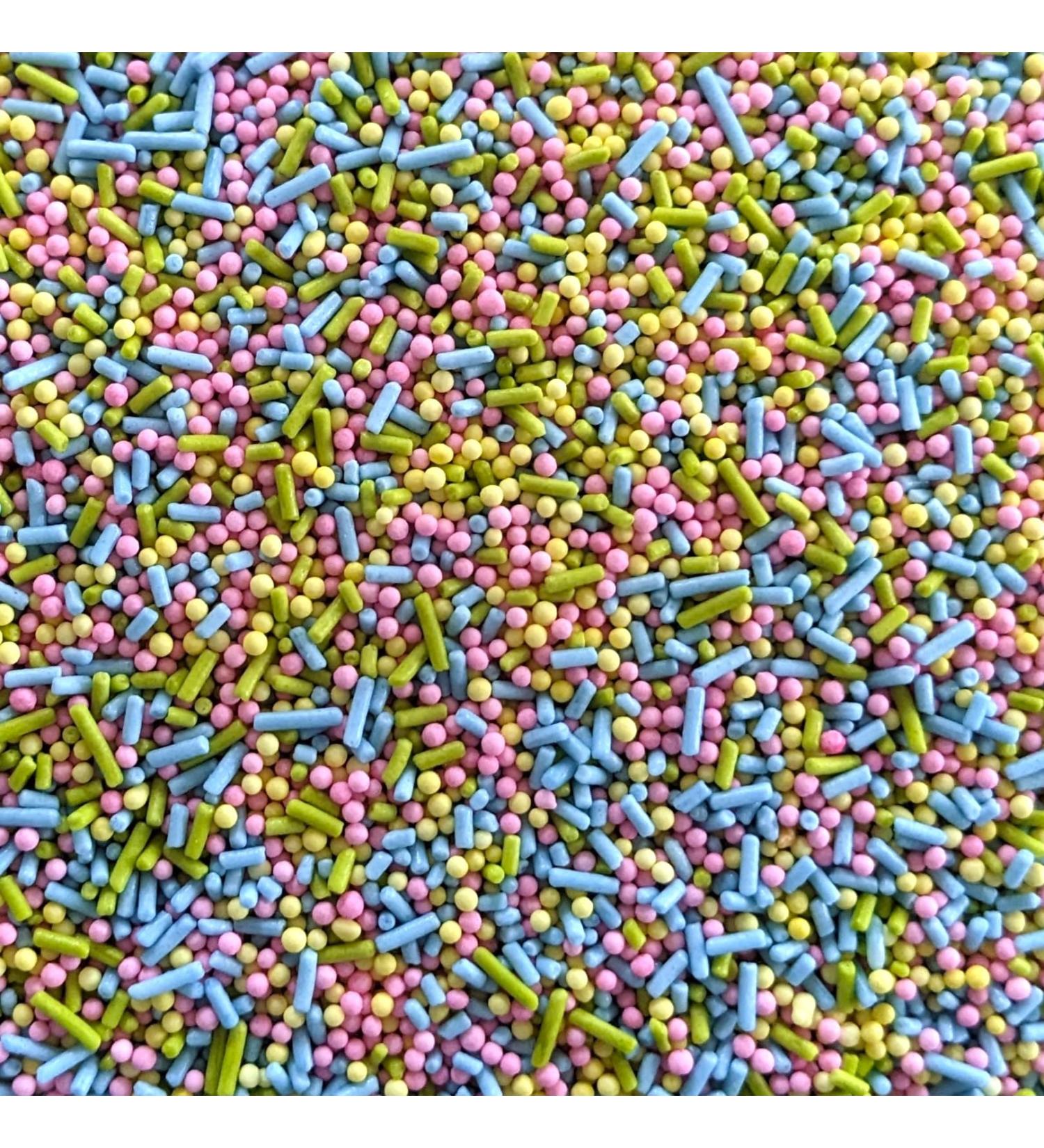 Pastel Mixed Sprinkles - 100g of Cake Sprinkles Toppers Decorations Pink Yellow Blue Green 100s 1000s Strands