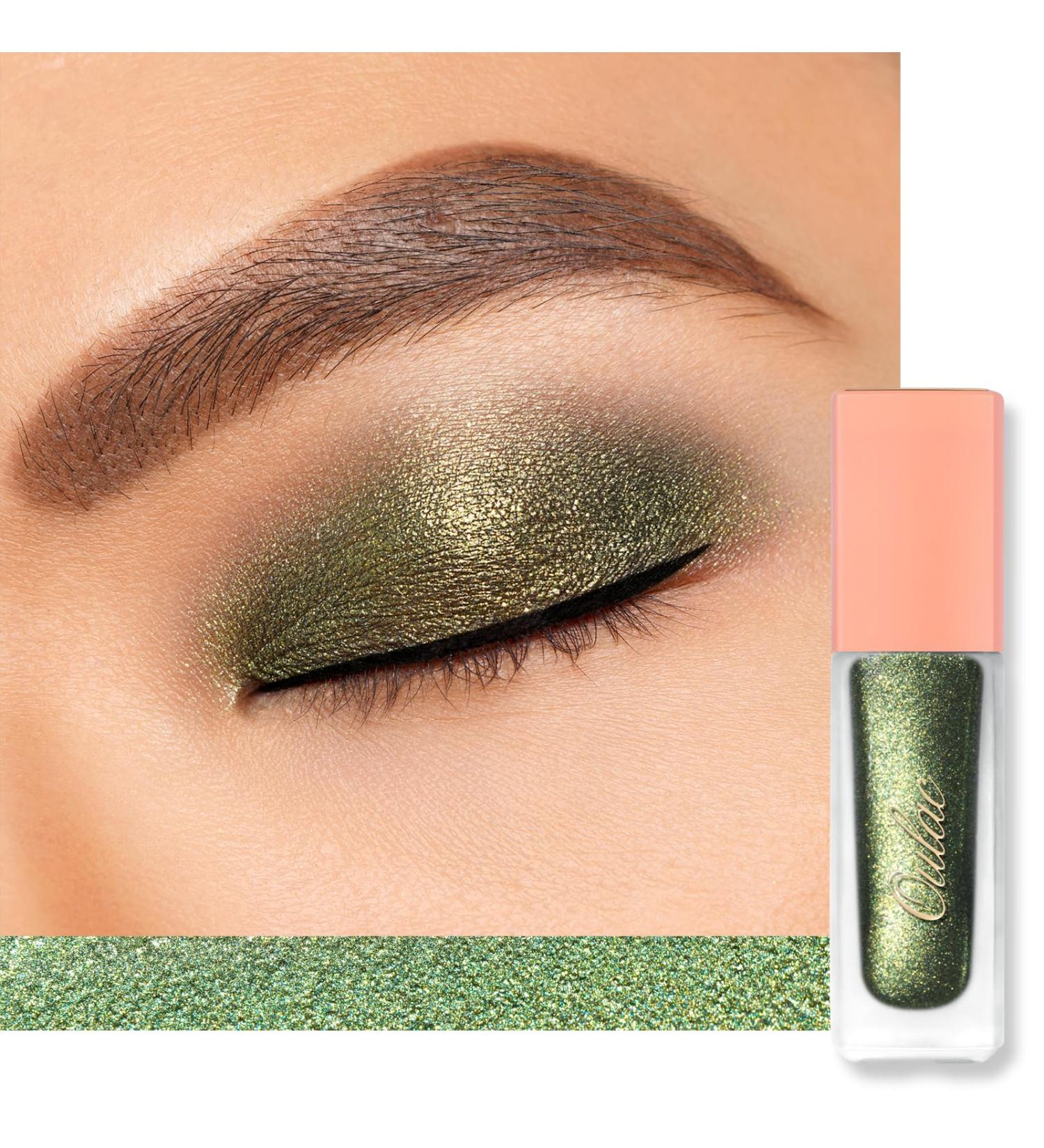 Oulac Liquid Glitter Eyeshadow - Metallic Mossy Green with Gold Sparkle | Vegan & Cruelty-Free | 5.4g Wreath Nebula - Buy Online on GoSupps.com