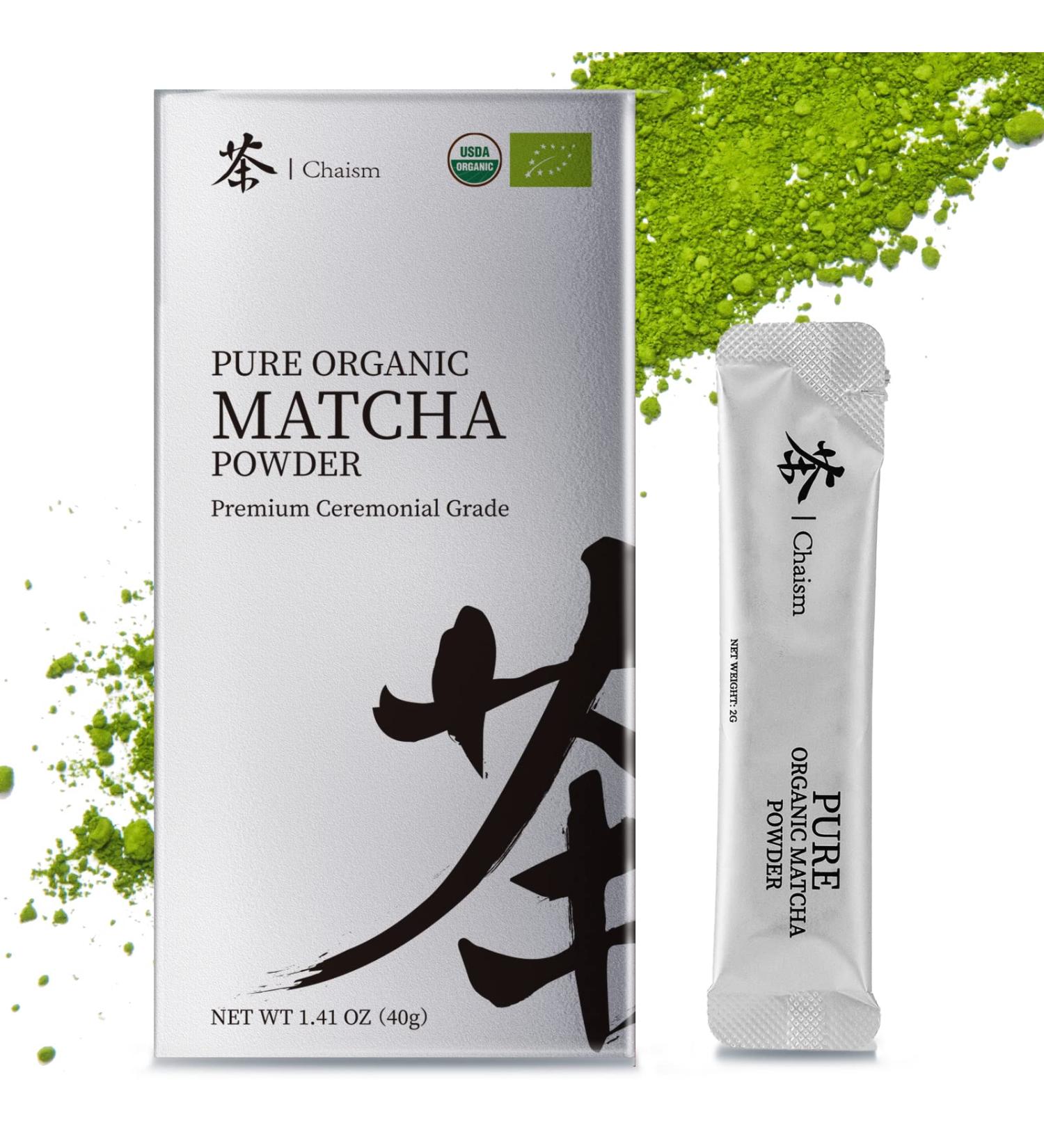 Organic Ceremonial Grade Matcha Green Tea Powder - 20 Single Serve Packets | Premium First Harvest | Gluten-Free, Vegan, USDA Organic | 40g/1.41oz - 1 Count (Pack of 20) - Buy Online on GoSupps.com