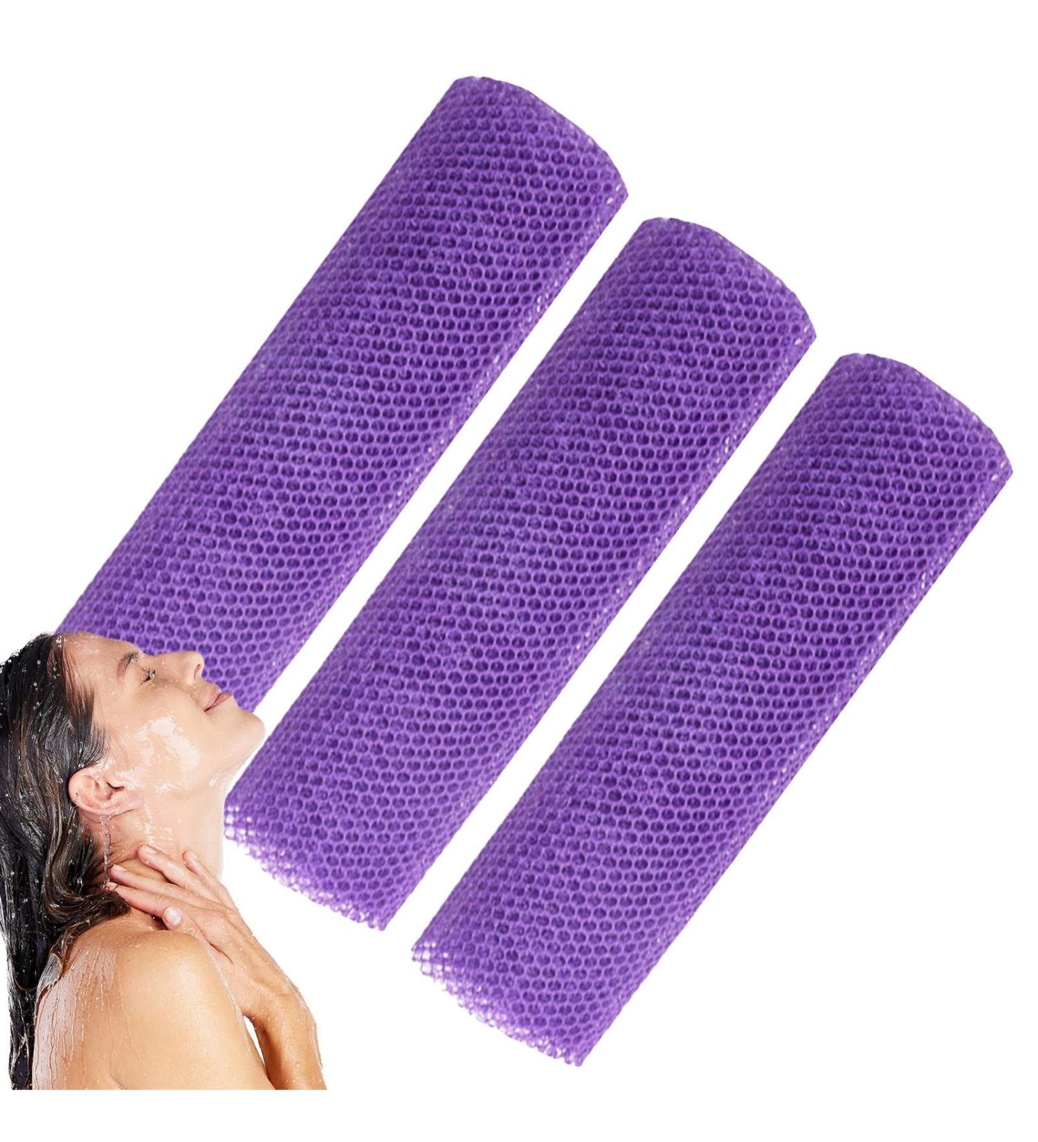 Tuxxjzm Long Mesh Bath Sponge Mesh Wash Cloth for Body - Nylon Mesh African Mesh Cloth Shower Net Scrubber - Elastic Bath Sponges 3 Pieces for Daily Use Bathing Women Purple - Buy Online on GoSupps.com